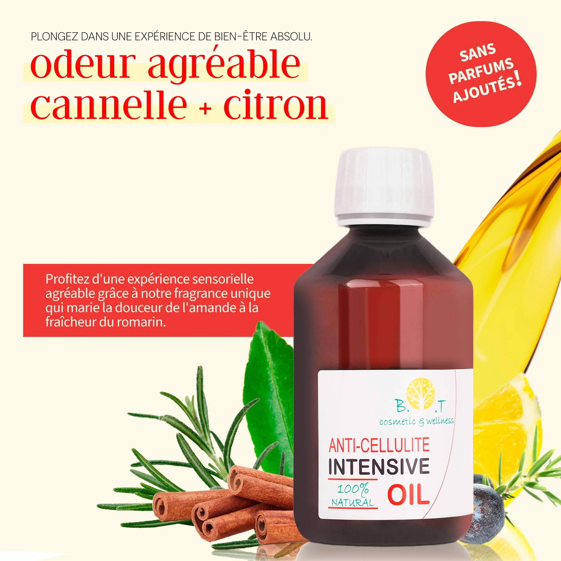 Huile Anti-Cellulite Puissante 500ml Amaigrissante Raffermissante Prévention Vergetures 100% Naturelle