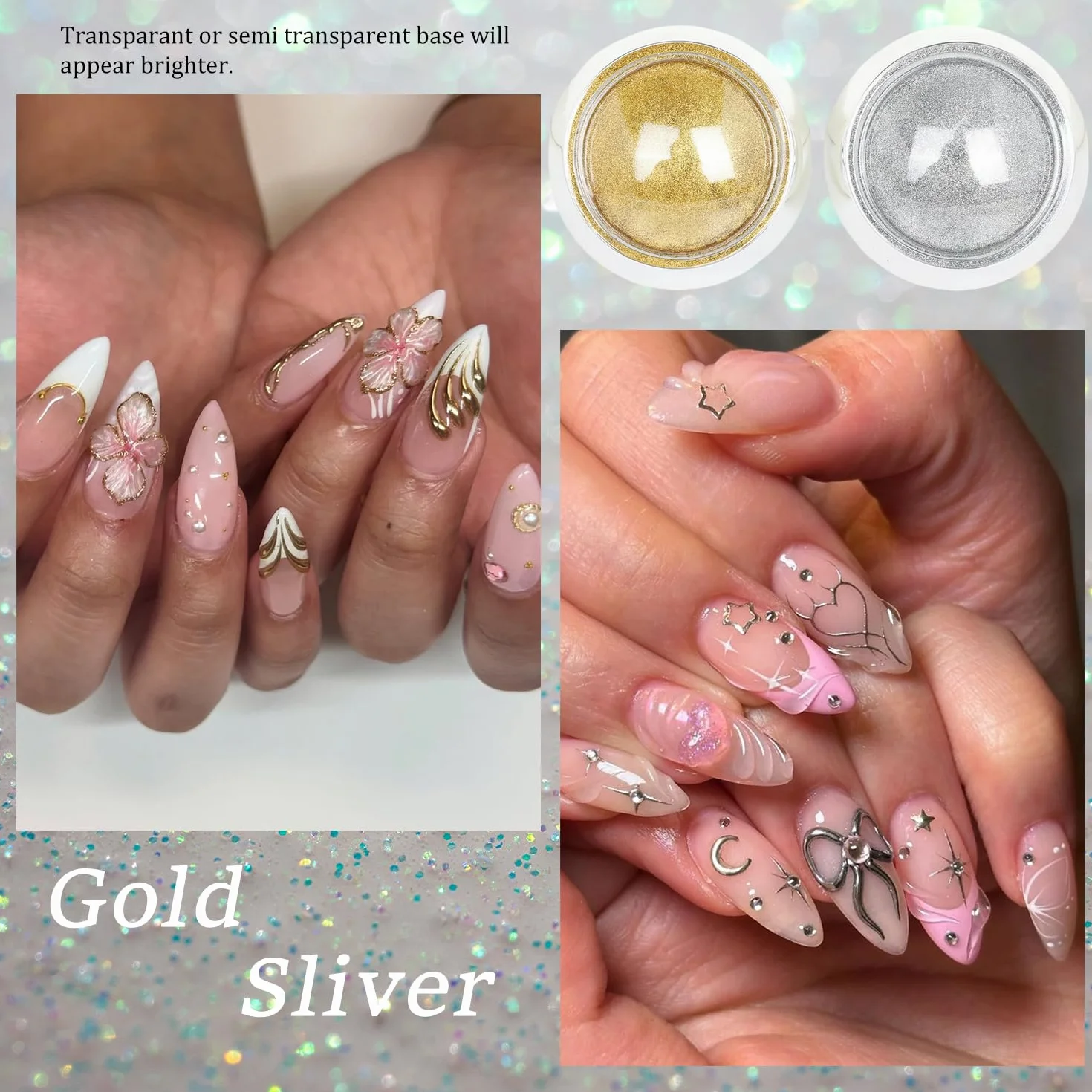 Poudre Chrome Ongle 4 Couleur Nail Art Or Argent Blanc Perle Rose Aurore Effet Miroir Métallique Pigment