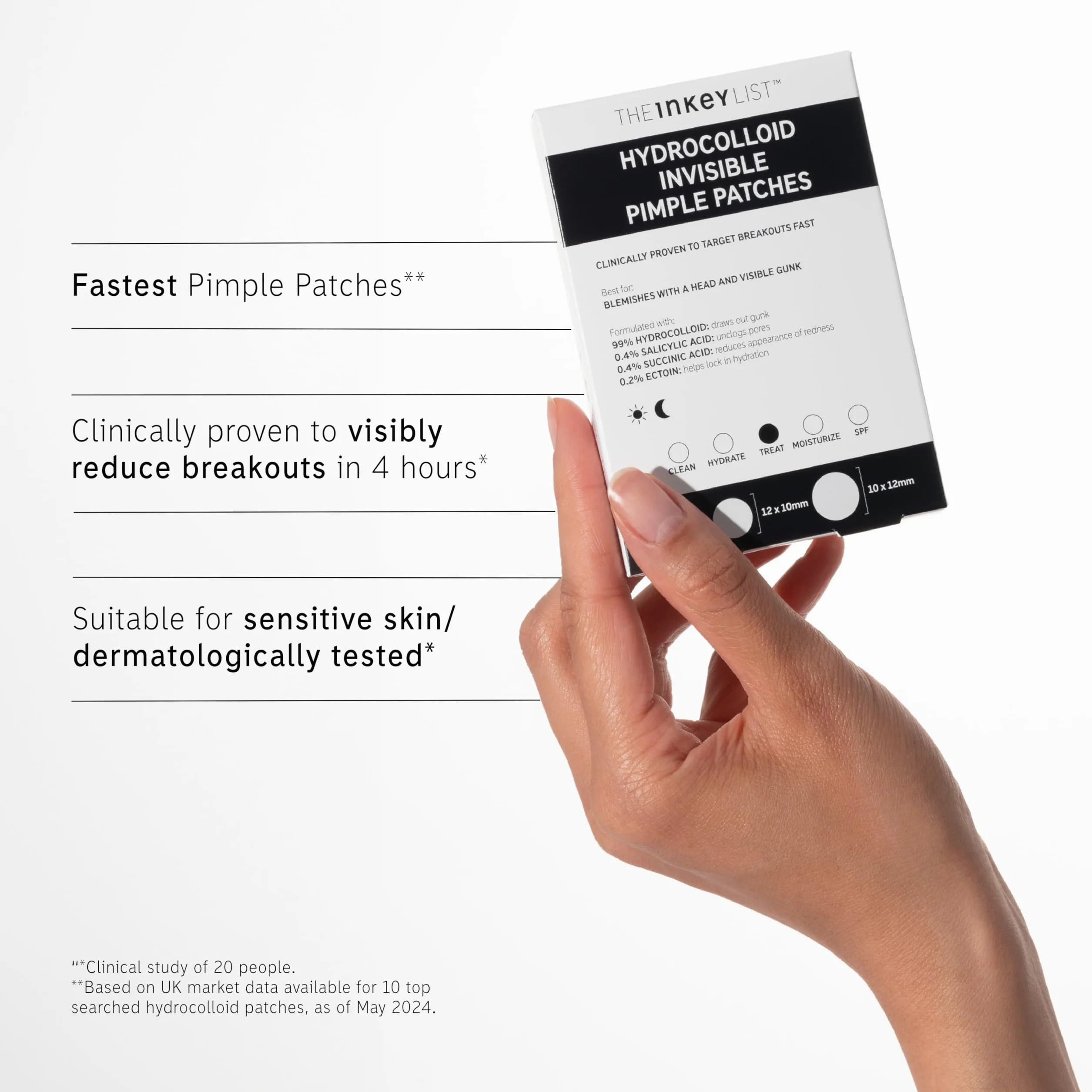 The INKEY list Patchs Hydrocolloïdes Invisibles Anti-Acné Jour/Nuit avec Acide Salicylique