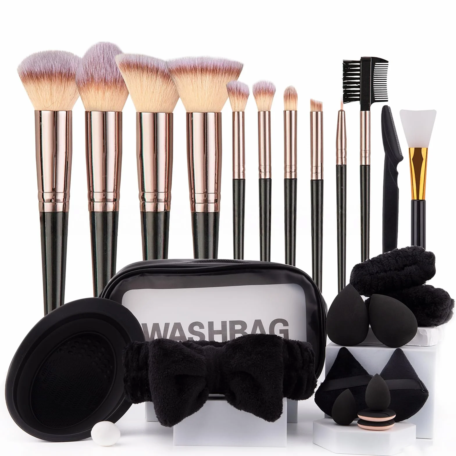 Ensemble de Pinceaux de Maquillage#4 | avec éponge de Makeup, houppette, Tapis de Nettoyage, pour Foundation Blush Concealer Ombres à Paupières Poudre, Contouring