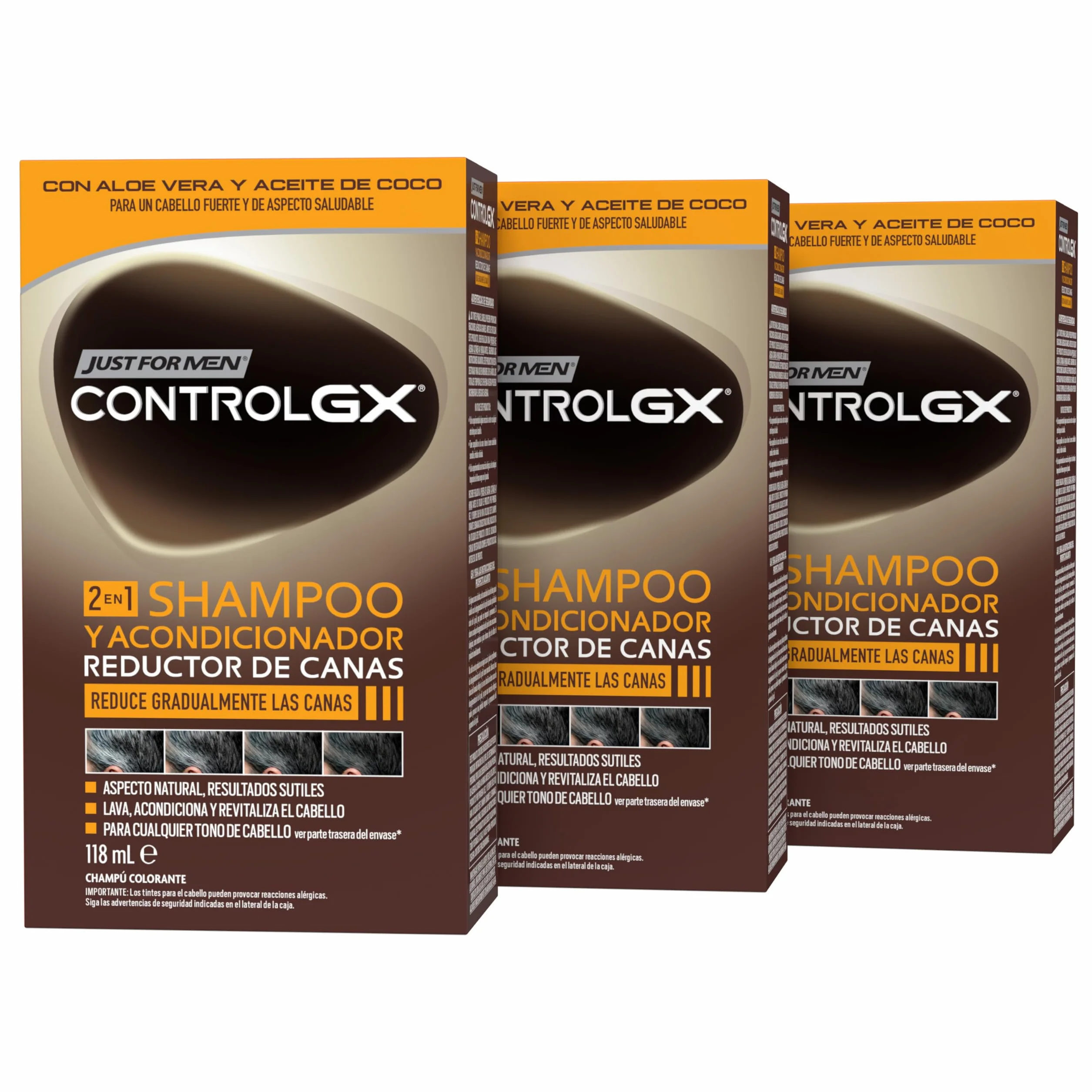 Just For Men Control Gx Shampoing, Marron, 3 x 118 ml