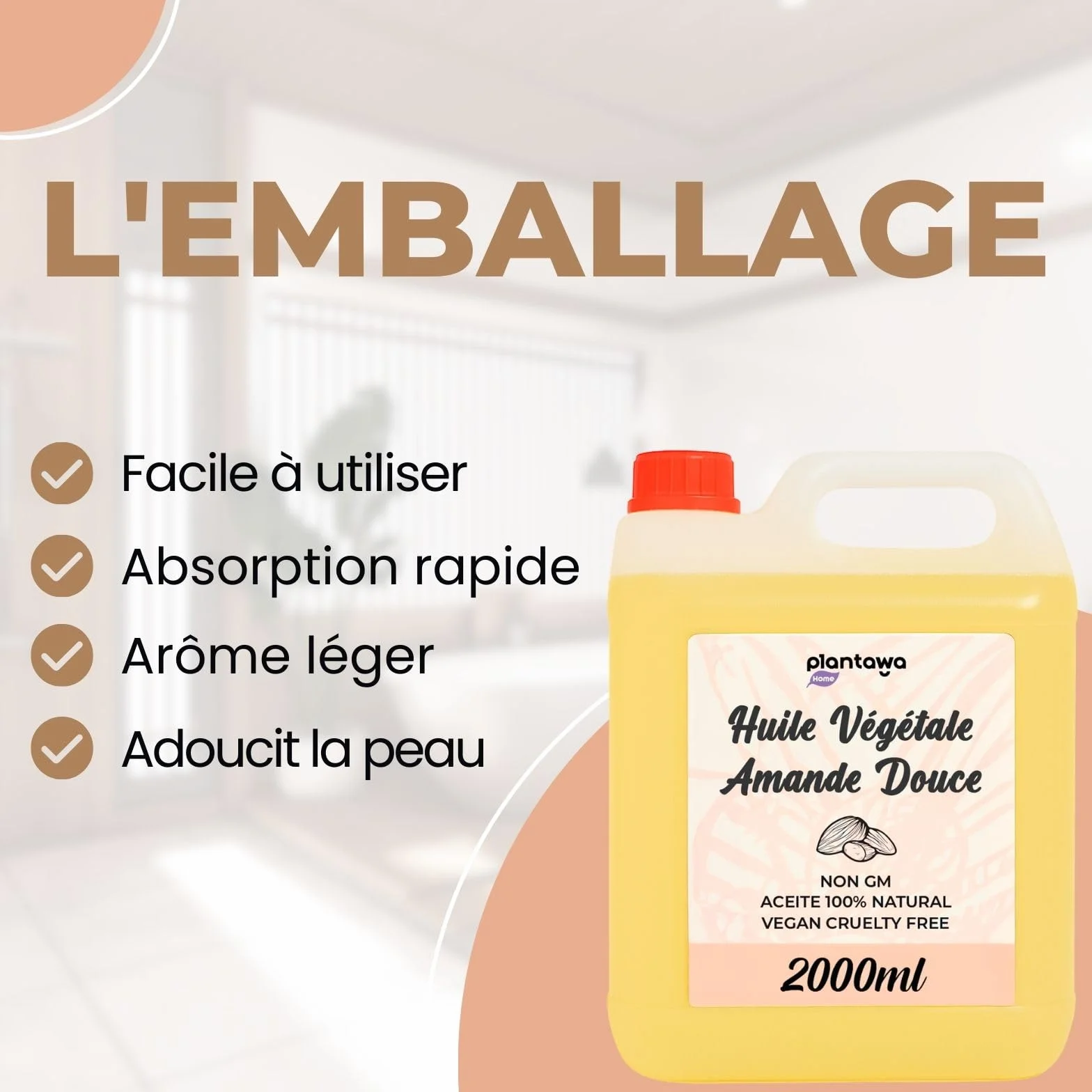 Huile d'amande douce 2L 100% pure soin hydratant intense pour peau cheveux