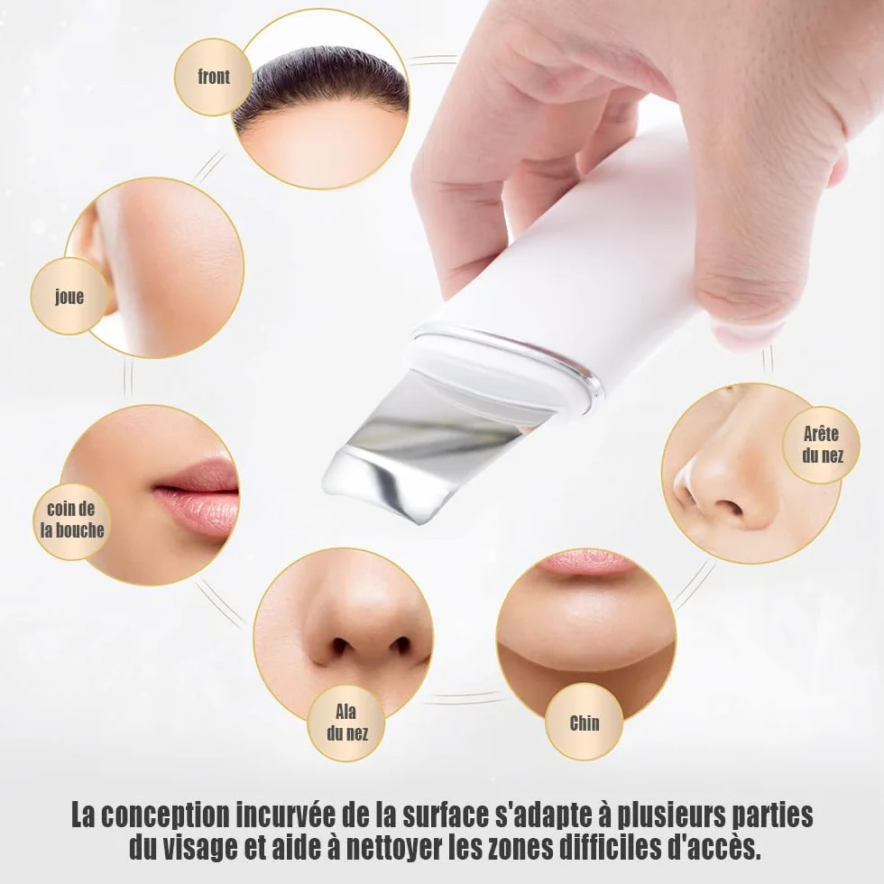 Pinkiou Épurateur de Peau, Blanc | Spatule Point Noir, 4 modes, Nettoyage en profondeur des pores, Grattoir portable, Station de Charge Type-C