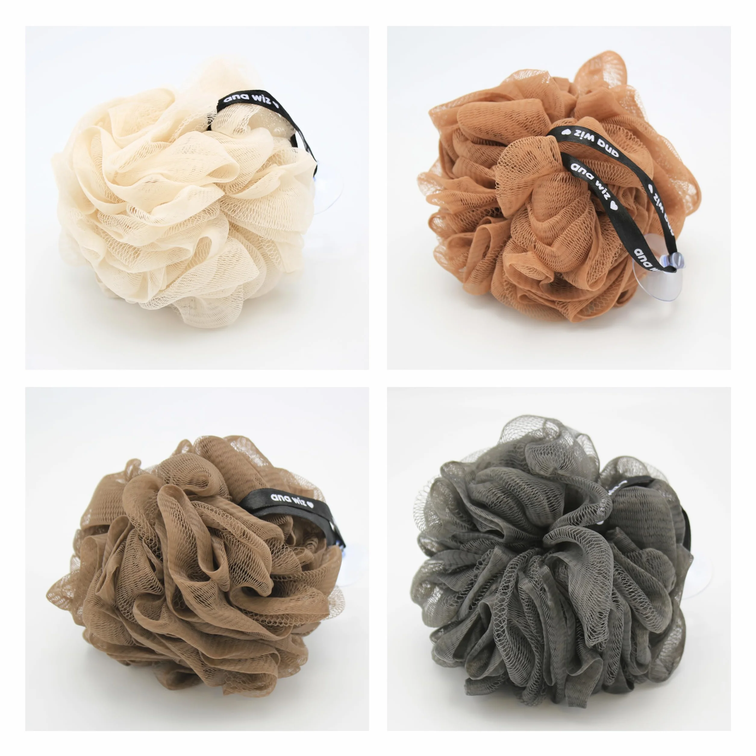 Ana Wiz Lot de 4 Grandes Bouffées Exfoliantes Super Douces 100% Recyclés Durable