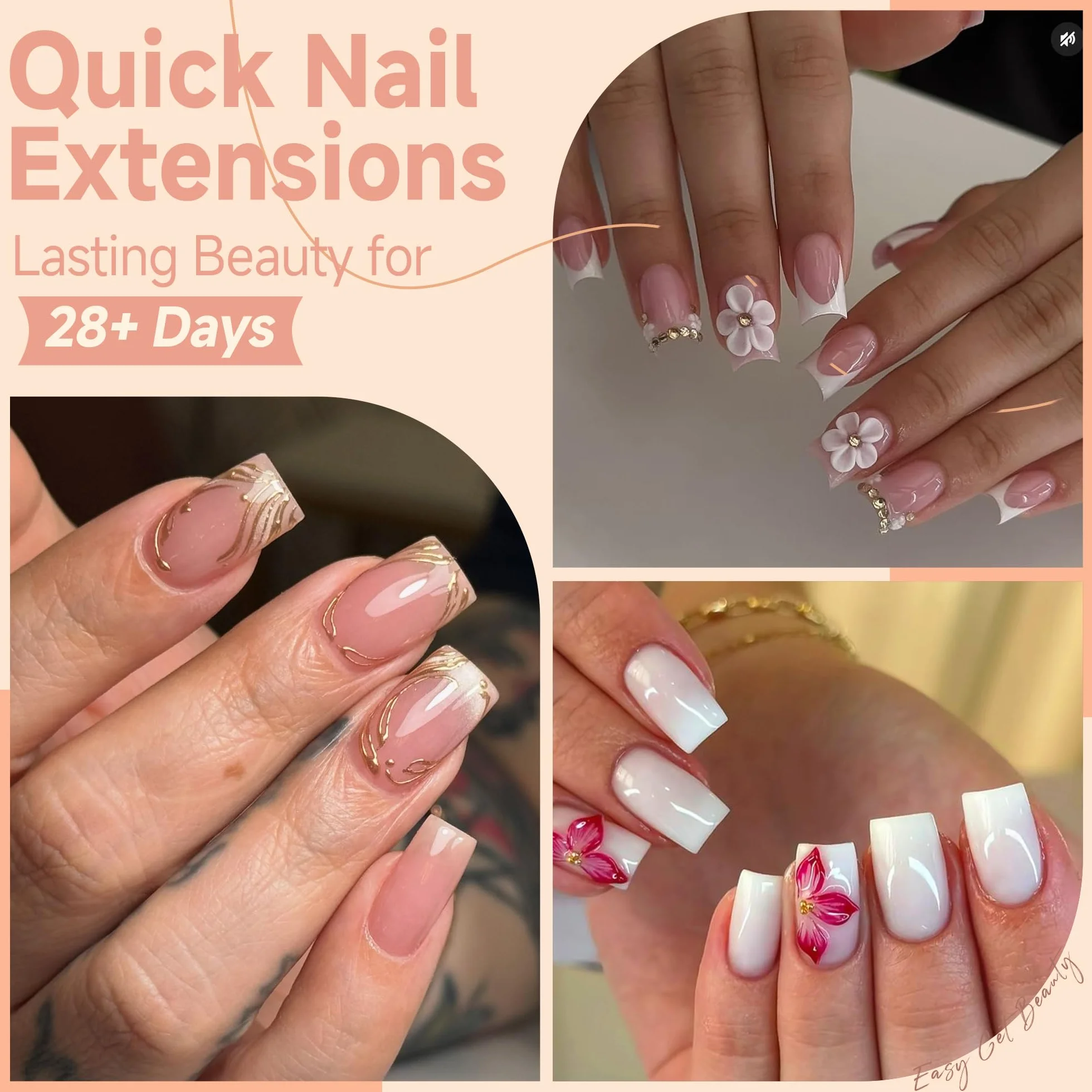 UNA GELLA Capsule Américaine Ongle Carrée Courte, 120 PCS 12 Tailles Soft Gel Pré-Limé Press-On