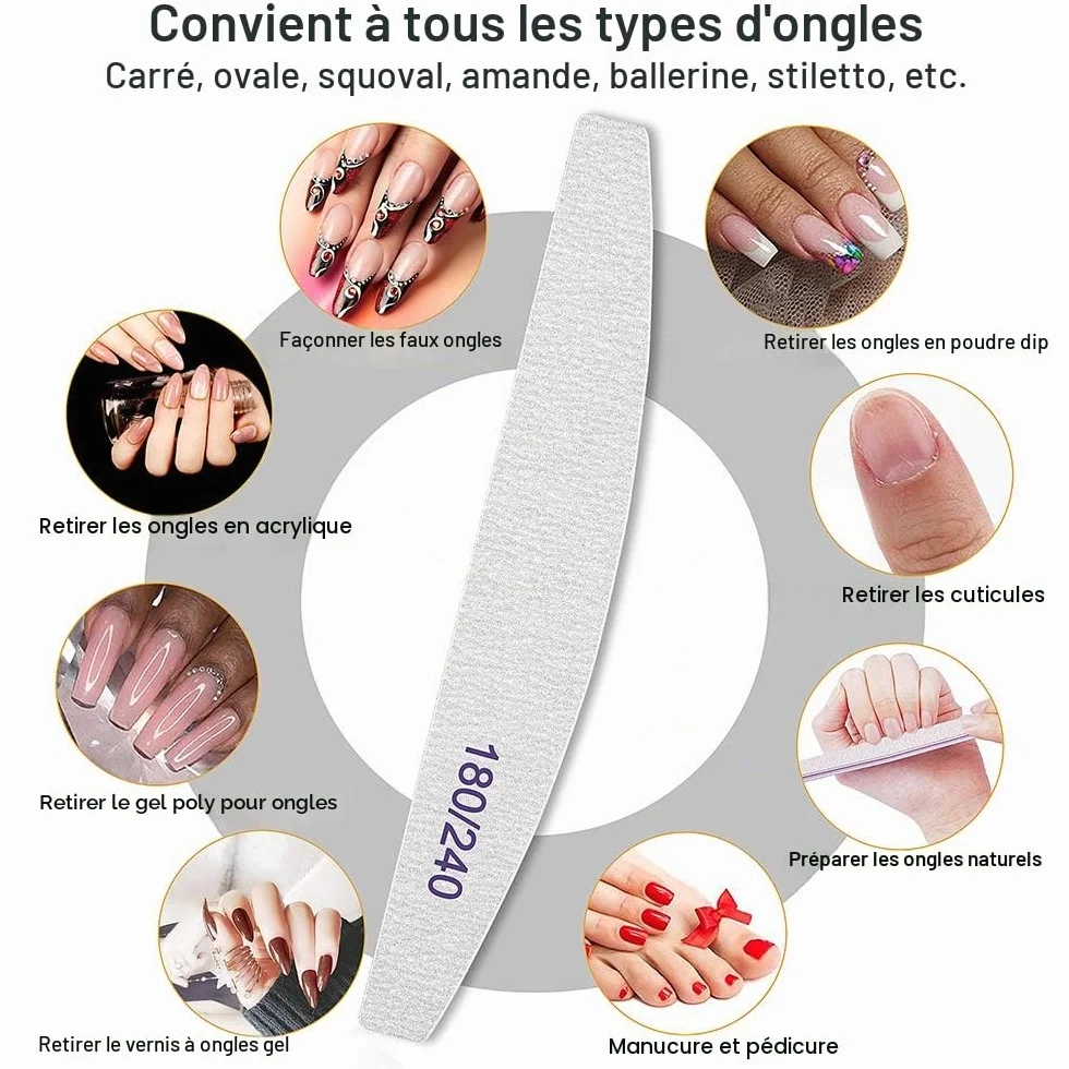 Limes Ongles Gel 180/240 Professionnelle Lime Double Faces Planche D'émeri pour Ongles Manucure