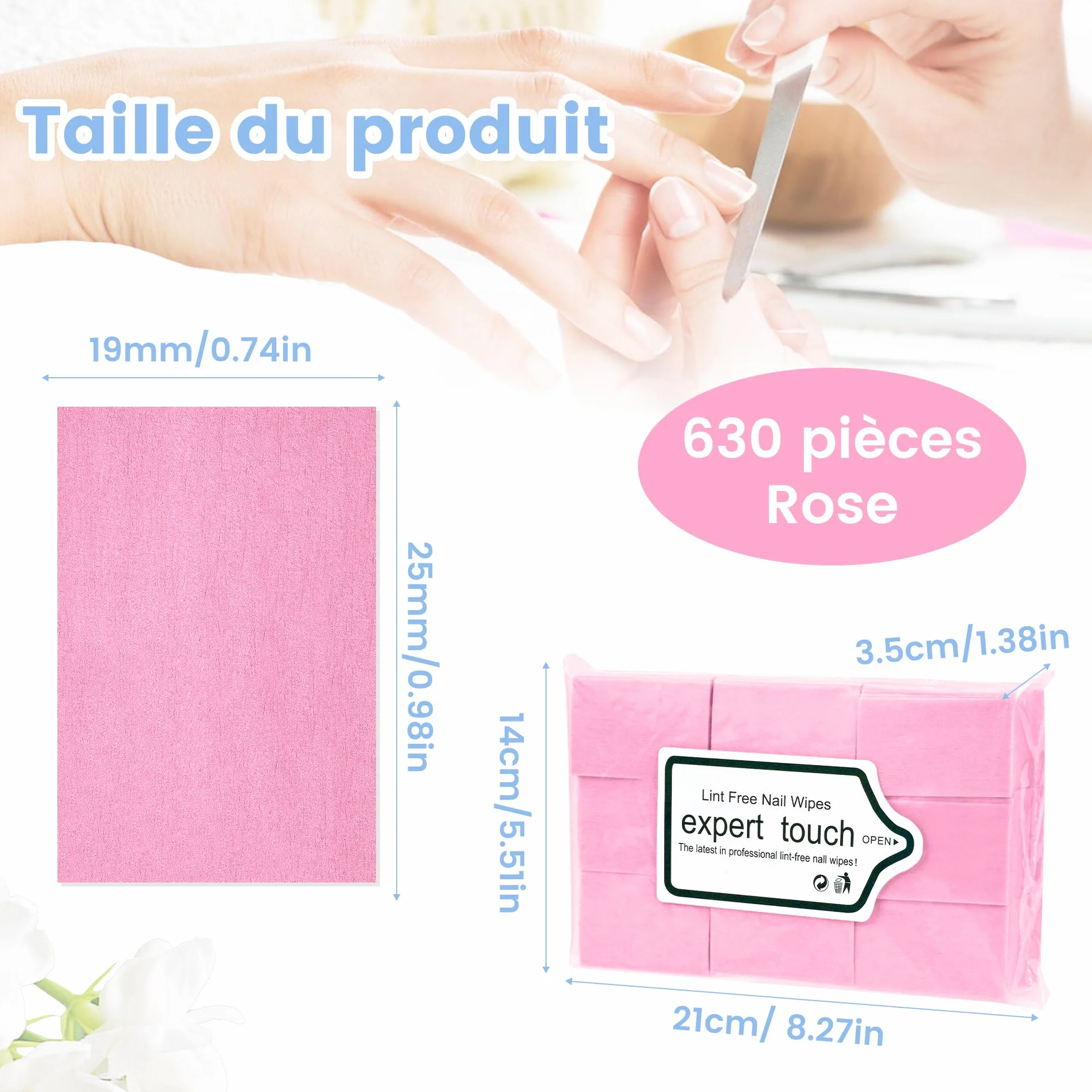 Lingettes Ongles 630 Pièces Cotons Secs Non Pelucheux pour Manucure et Pédicure Rose