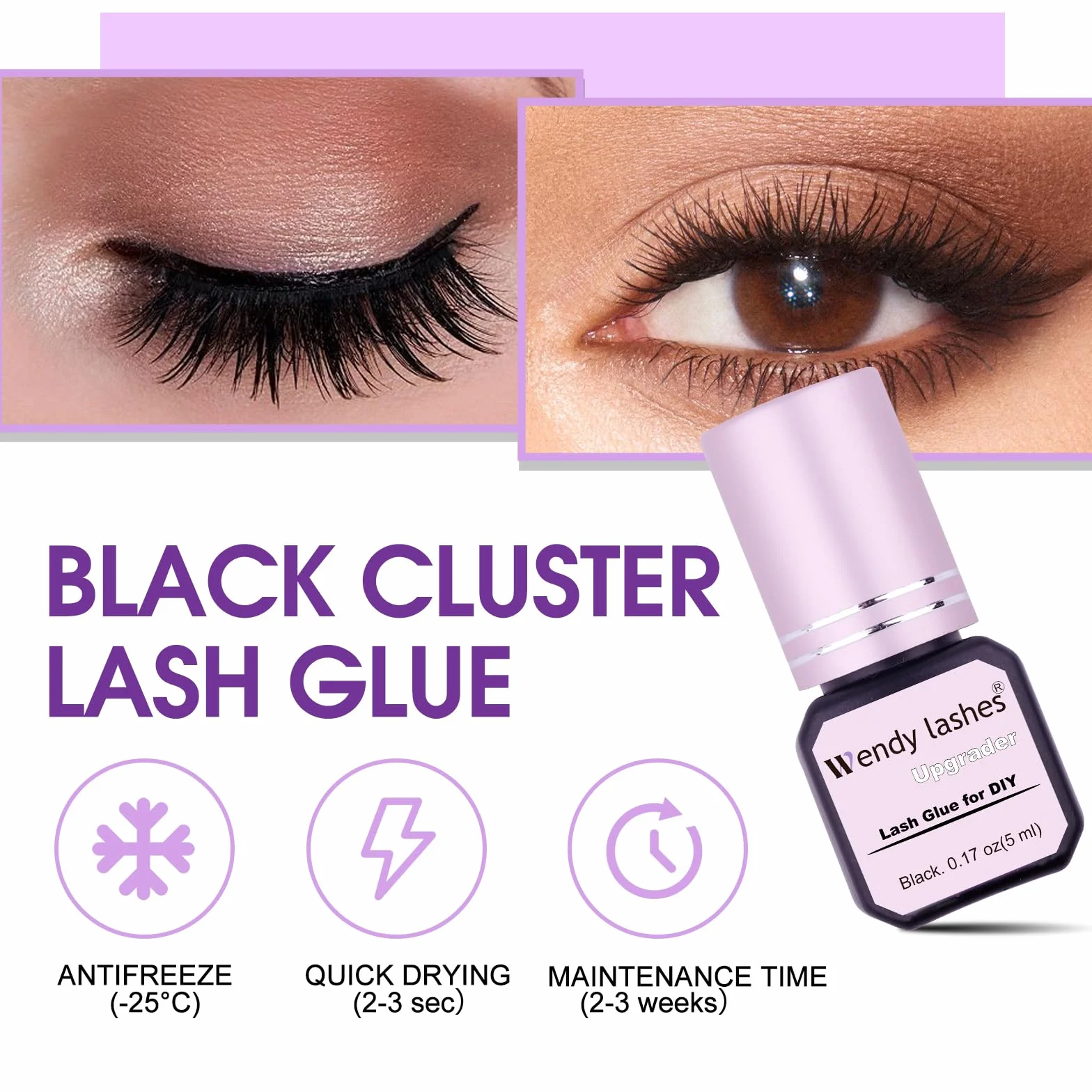 Wendy Lashes Colle Faux Cils Black Eyelash Extension Glue Strong Waterproof 2-3 Sec Drying 5ml