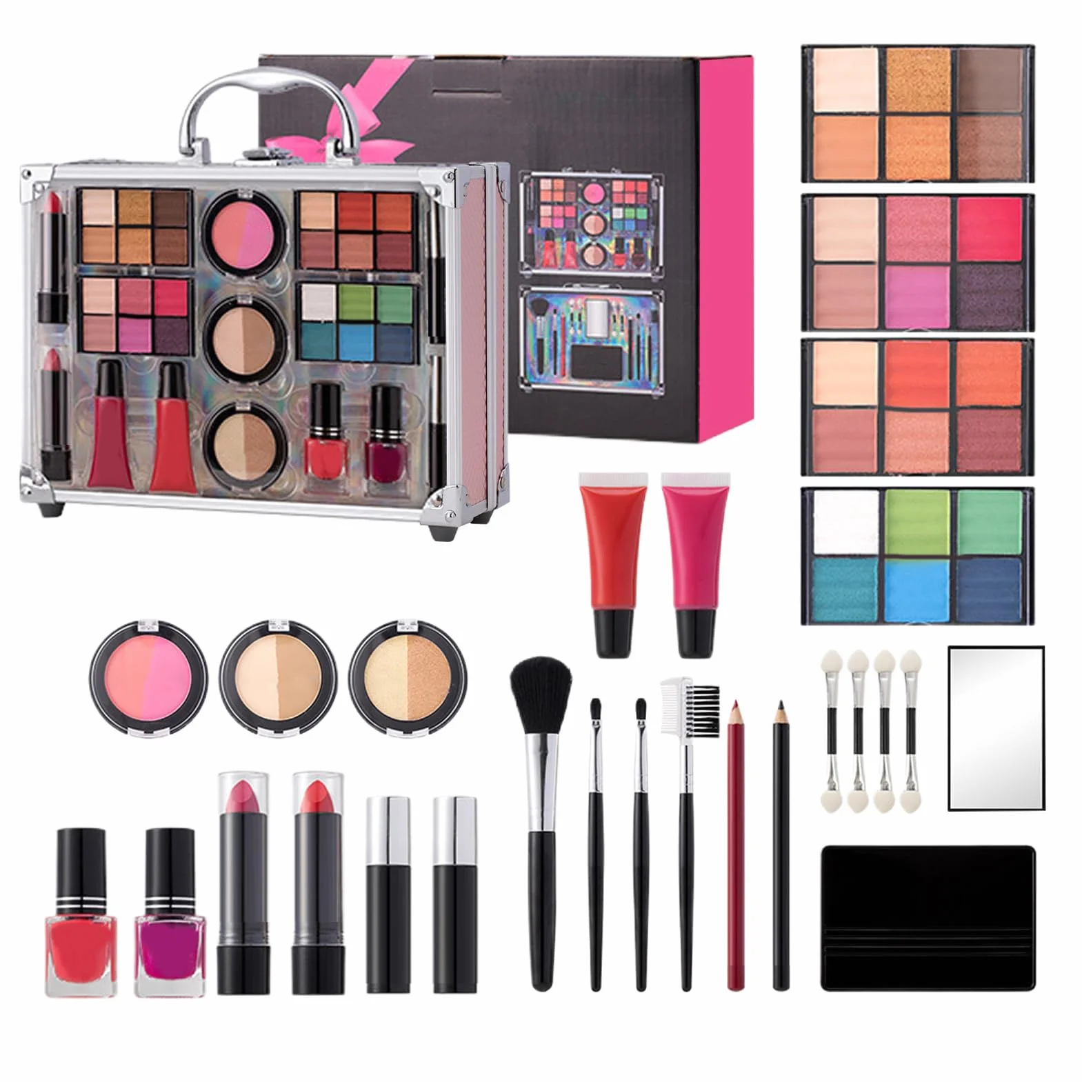 Trousse de Complète avec Étui Fards à Paupières, Rouge à Lèvres, Blush | Coffret Débutant Maison, Vacances, Bureau, Déplacements Pro, Scène, Soirées,