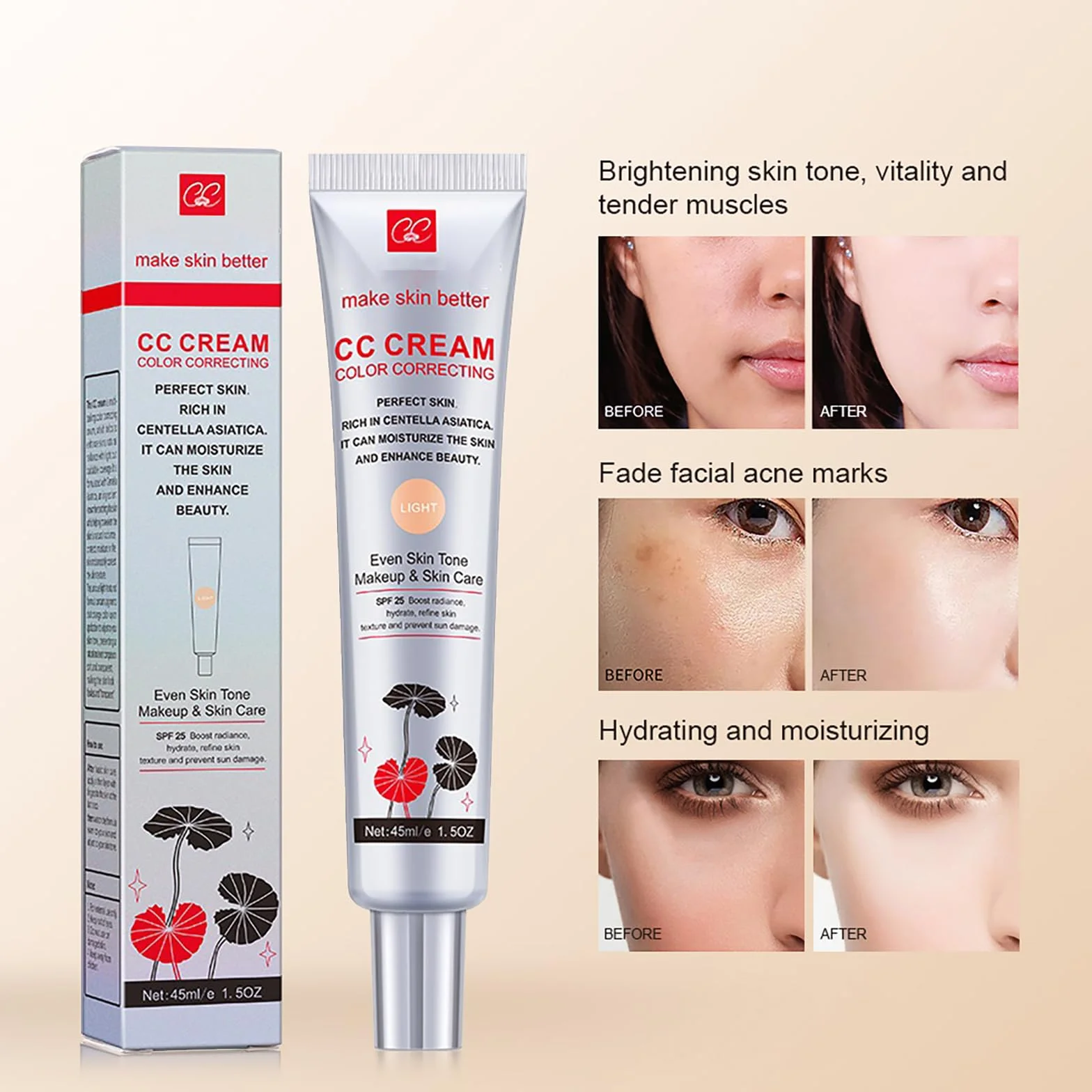 Crème CC Centella Asiatica Correctrice Teint SPF 25 Anti-cernes 01 Clair