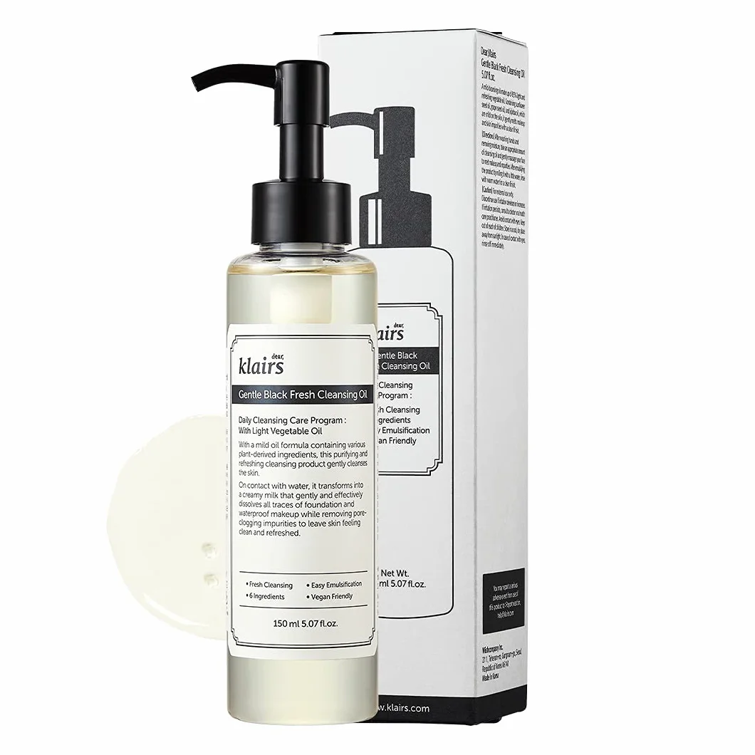 DearKlairs Huile nettoyante douce Black Fresh, une texture légère et tartinable, seulement 6 ingrédients (5,07 Fl Oz)