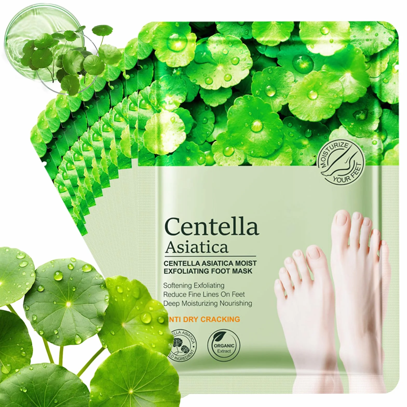 Masque Pieds Hydratant Chaussettes Centella Asiatica Soin Pieds Adoucissant Peeling Doux Talons Secs Fendillés