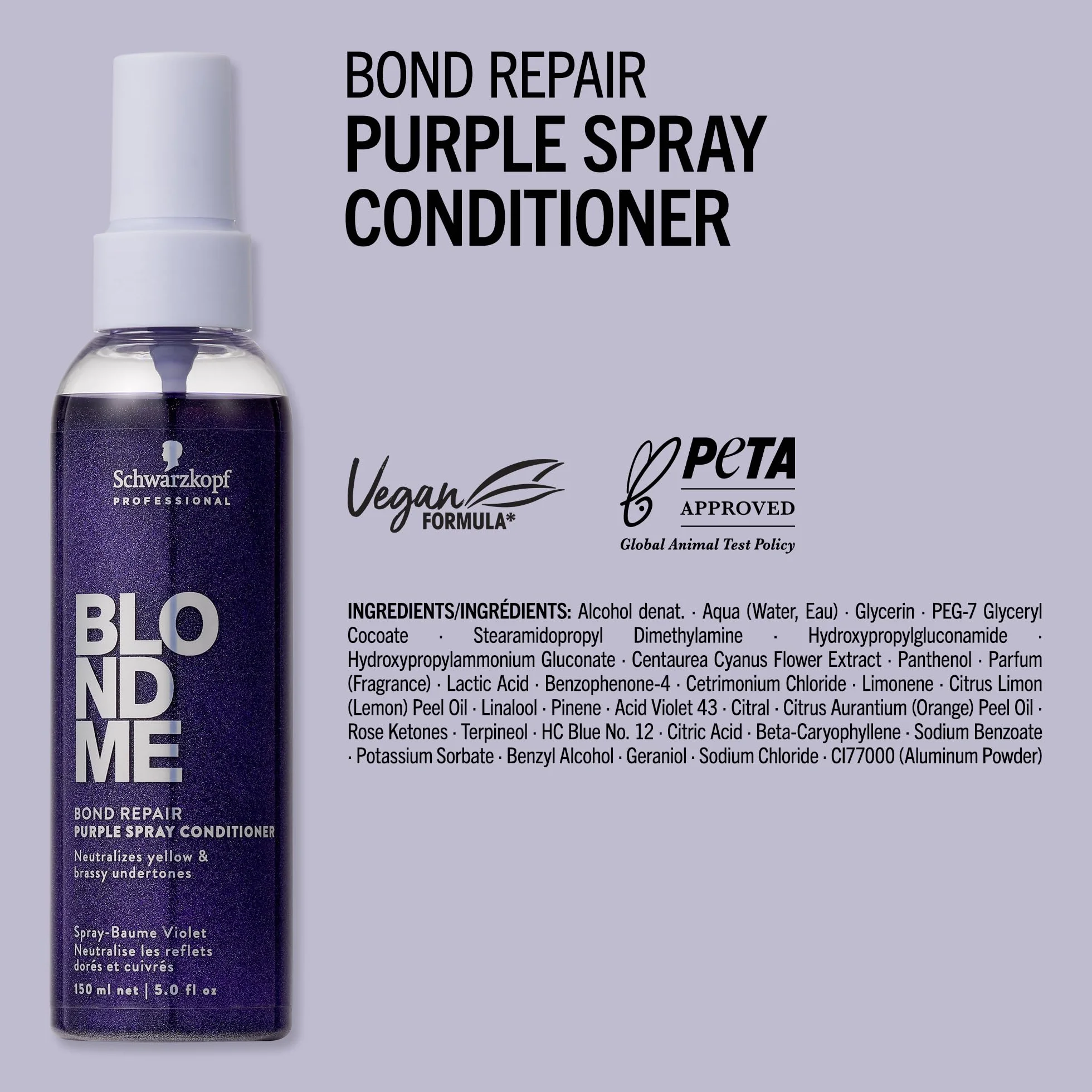 Schwarzkopf Professional BLONDME Bond Repair Purple Spray Conditioner Sans Rinçage 150 ml