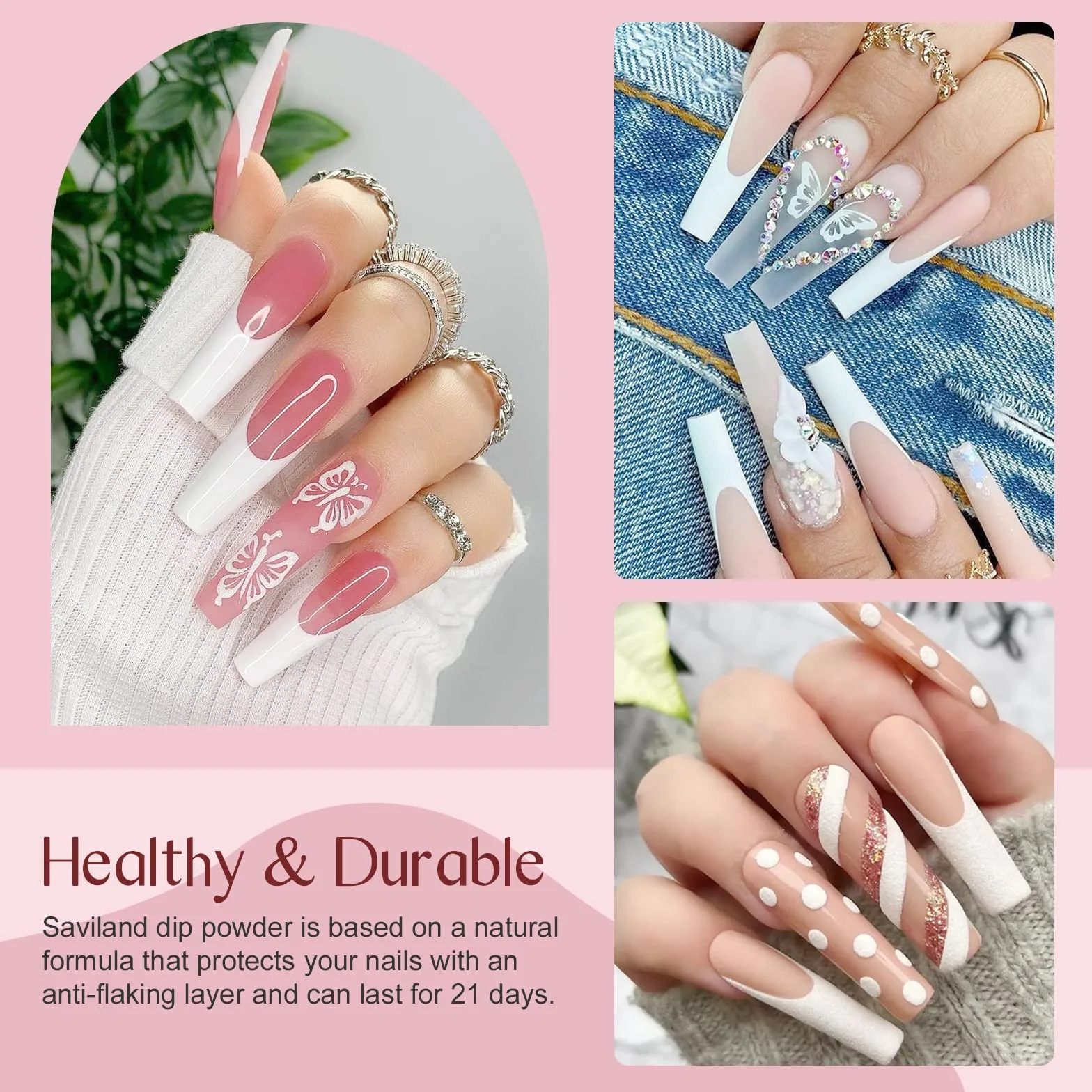 Saviland Dip Powder Nail Kit 29 Pcs - 20 Couleurs Blanc Clair Nude Set avec Base Top Coat Activateur Brush Saver
