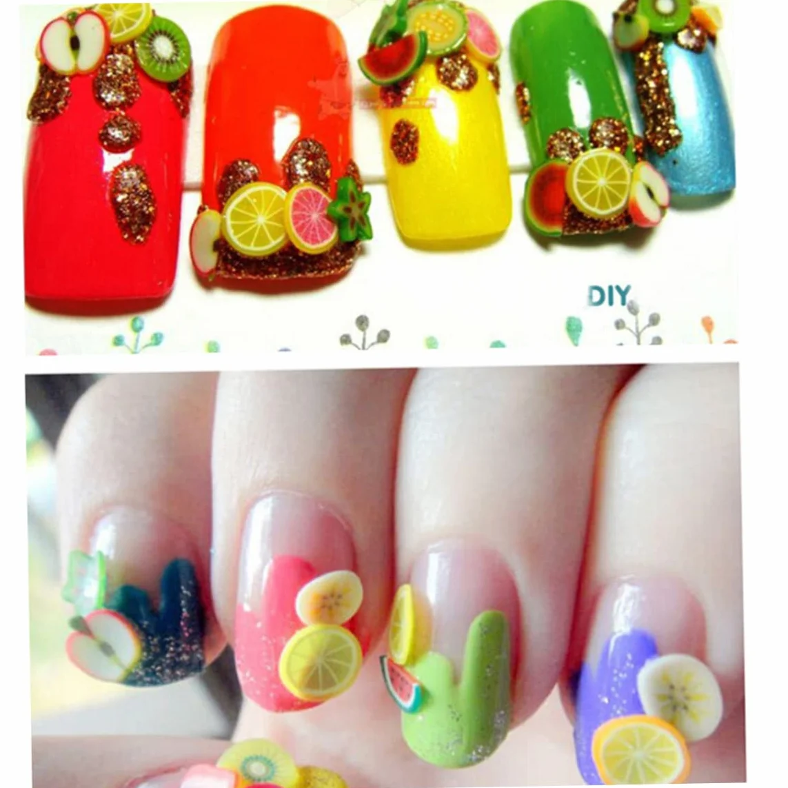Ongle Fruits Frais 3D Mini Tranches Argile Polymère 12 Motifs Créative