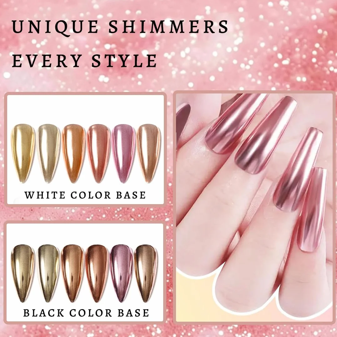 Poudre Chrome Ongle En Or Rose, Effet Miroir Métallique Brillant, Pigments Paillettes Décoratifs Nail Art