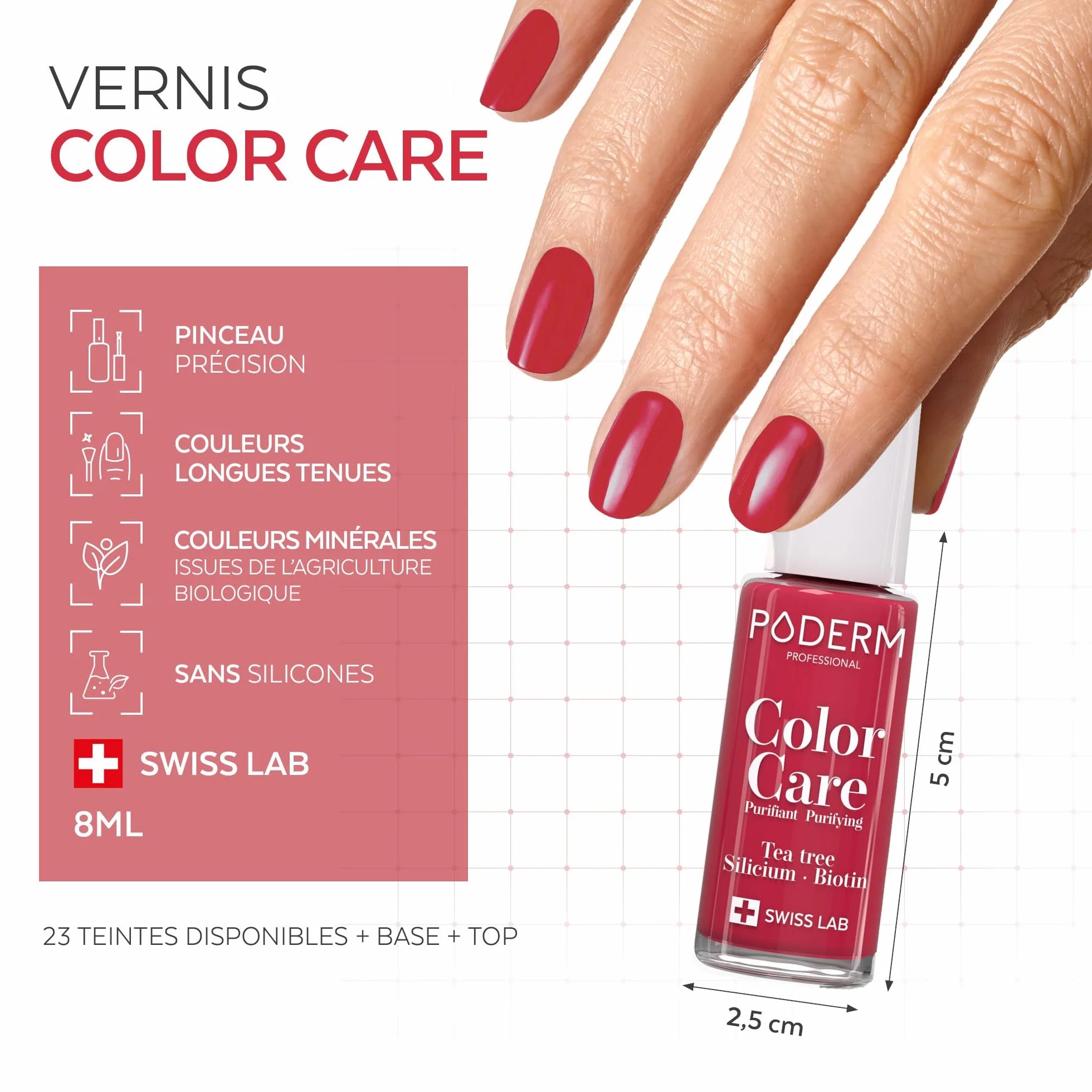PODERM Mycose Ongles Booster + Vernis à Ongles Rouge Rose | Accélère la guérison des mycoses | Renforce, Répare et camoufle les ongles jaunes et abîmés | Créé par un podologue – Swiss Made
