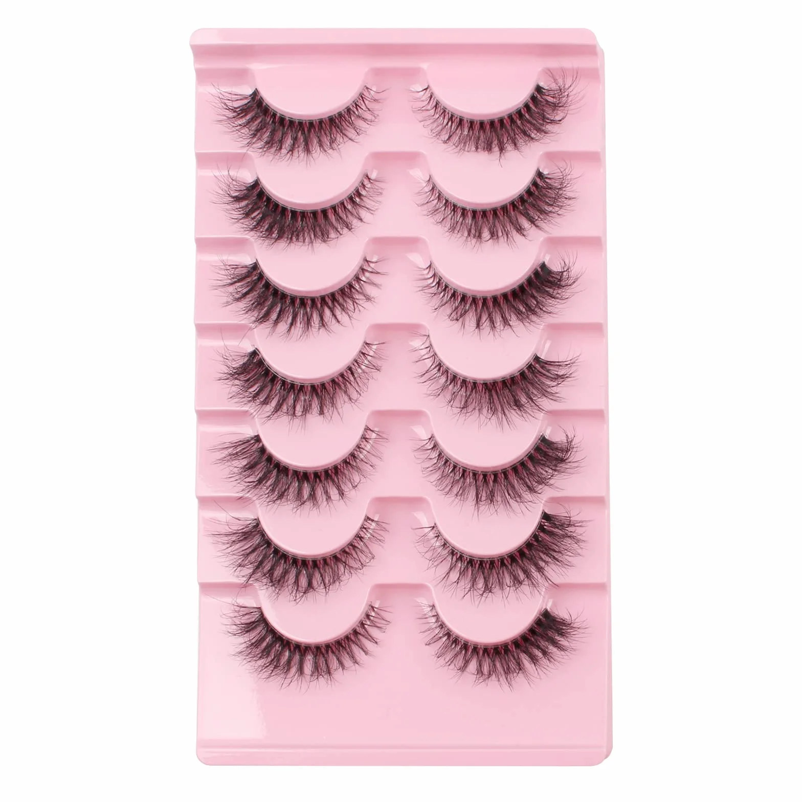 Faux Cils Naturel Bande Transparente Minces 7 Paires 3D Oeil de Chat Reutilisable Cat Eye Fake Lashes Moelleux Mink Fluffy