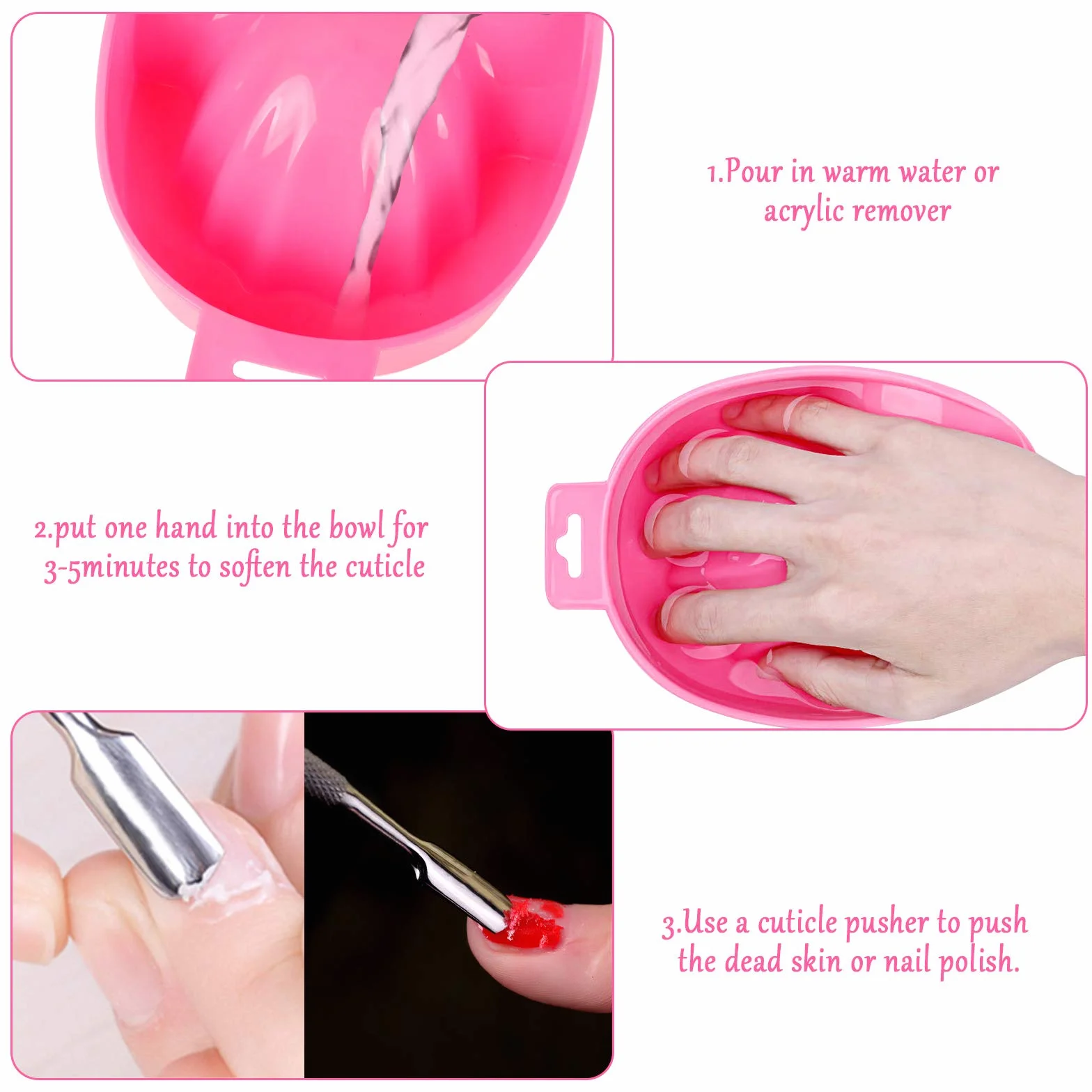 Bols de Trempage Ongles, 2Pcs Bol de Manucure Soin des Ongles Pousse-Cuticules Nail Art