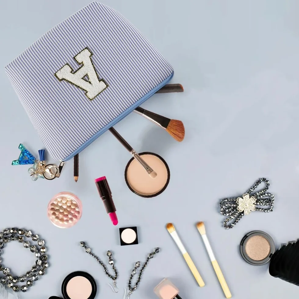 Trousse de Toilette Femme Personnalisée avec Porte-Clés, Cadeau pour Mamans Amies Sœurs (Bleu)