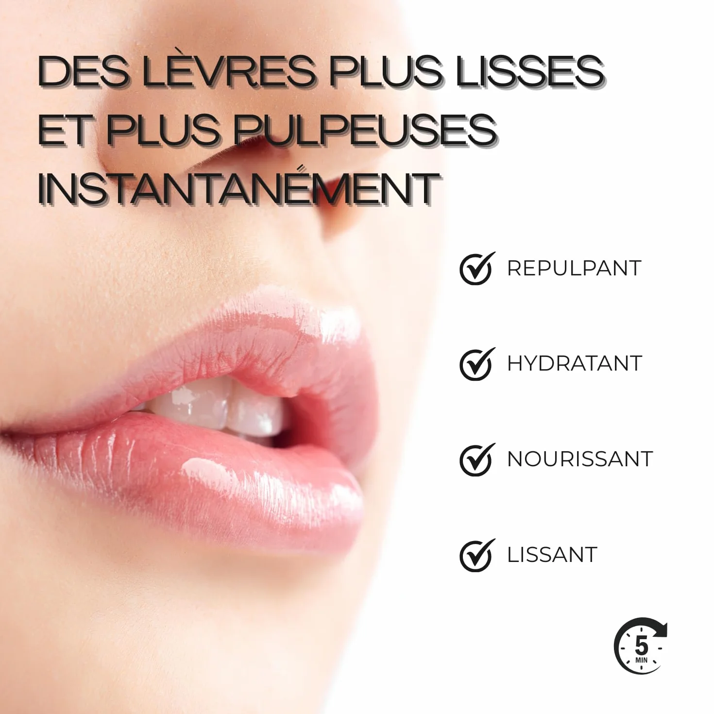 Repulpeur Instantané pour les Lèvres | Lèvres repulpées & pulpeuses | Lèvres plus pleines & plus douces | Apparence réduite des ridules | Acide Hyaluronique | Sérum clair | 5 ml