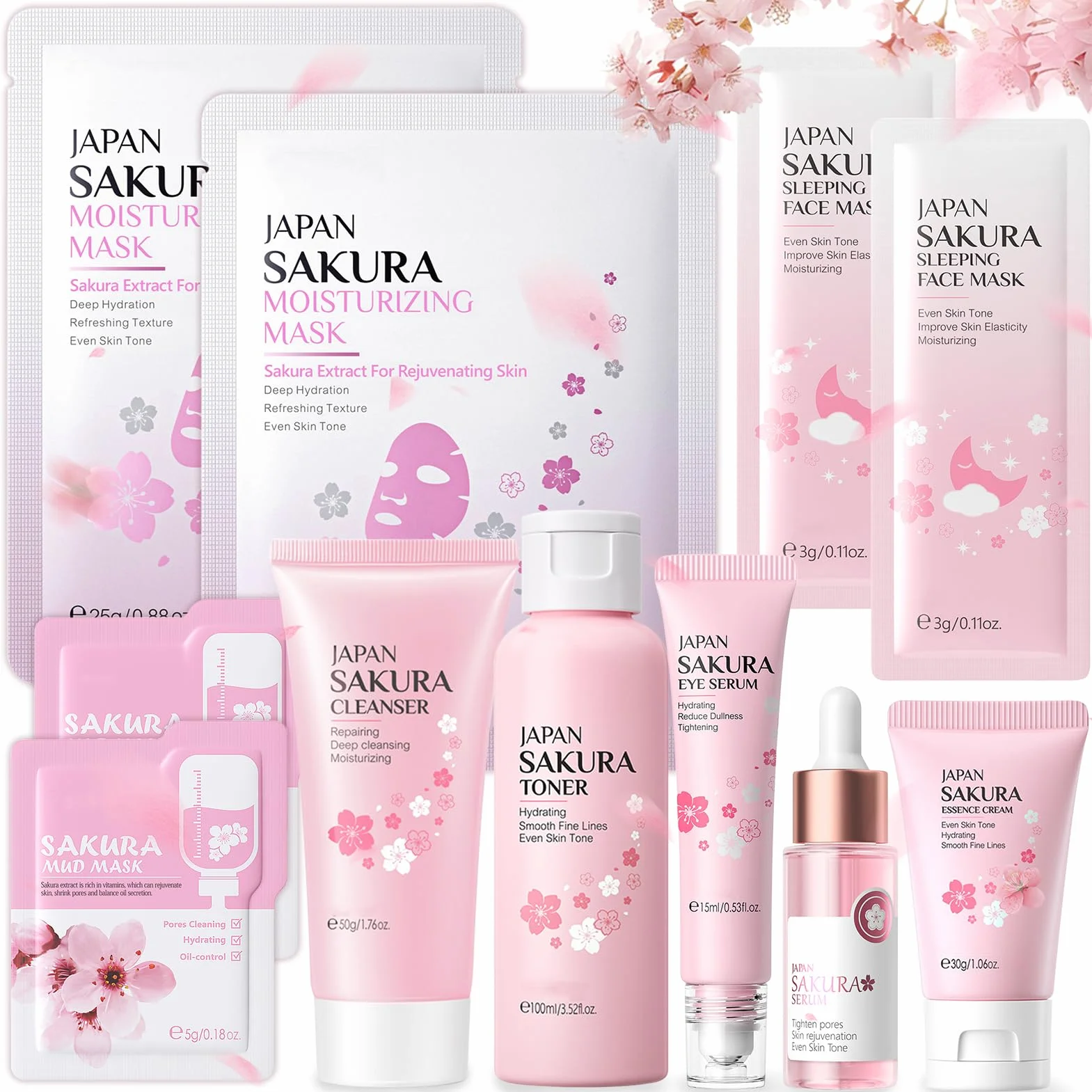 Sakura Kit de soin du visage 11 pièces anti-âge pour femmes