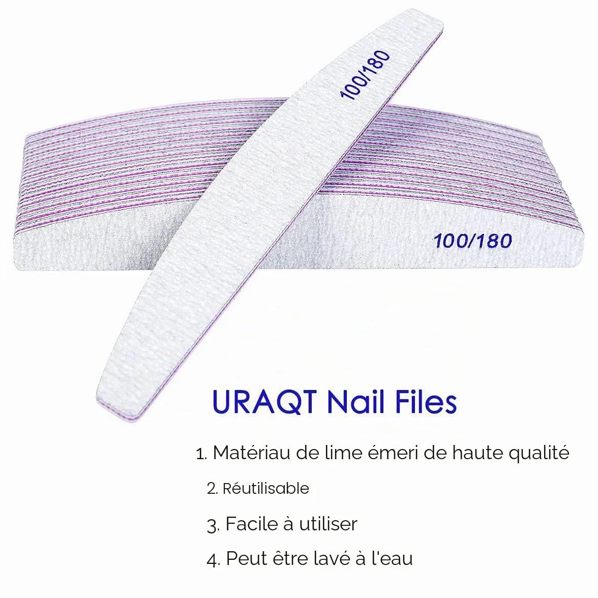 Lime à Ongles Professionnelle 16pces, 100/180 Grain Lavable Double Face - Blanc