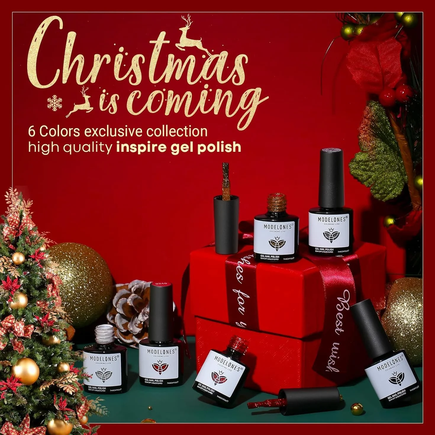 Modelones Vernis à Ongles Semi Permanent 6 Couleurs Soak Off Gel UV avec Boîte Cadeau Nail Art Kit Manucure