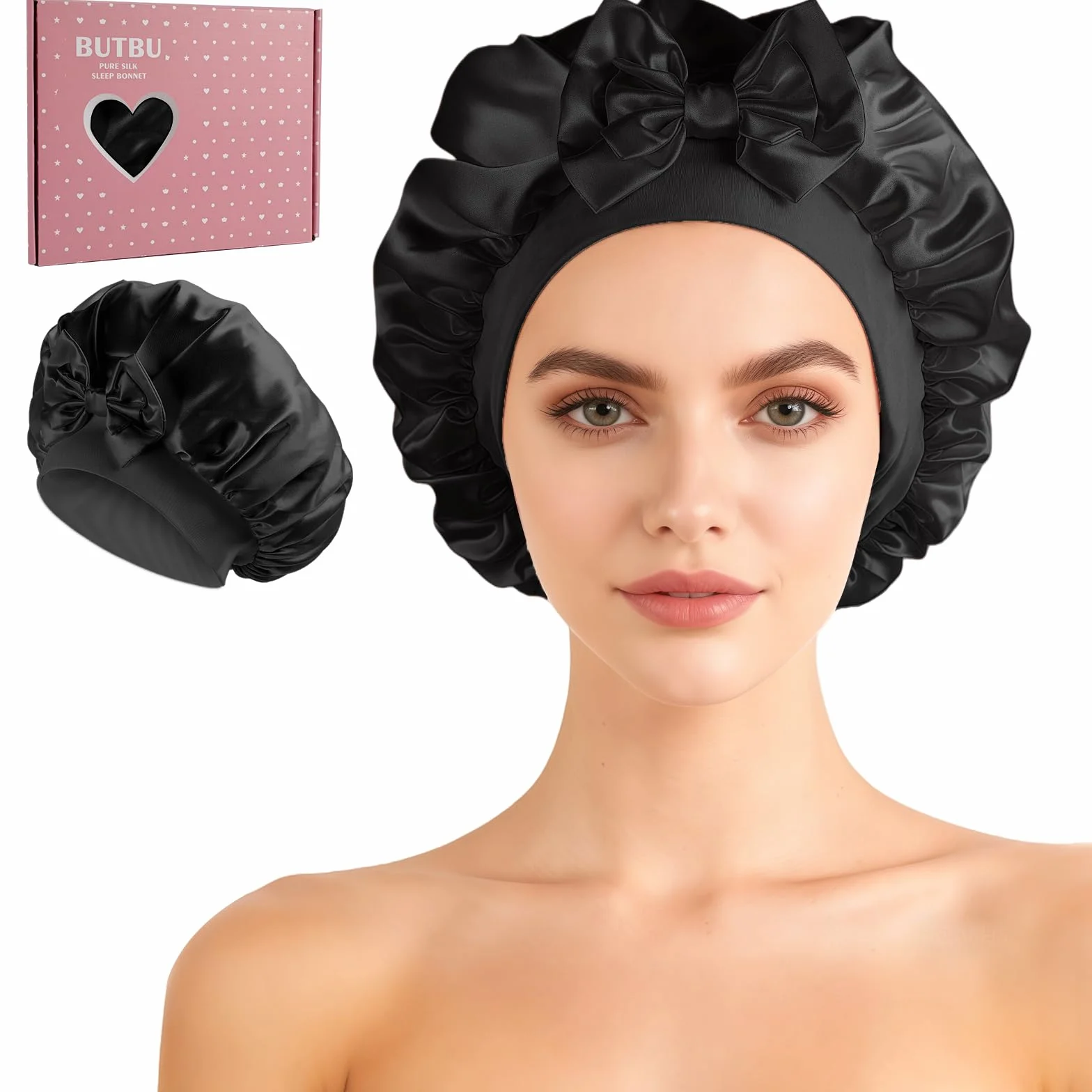 Bonnet Satin Cheveux Nuit avec Double couche 100% Soie de mûrier 22 Momme, Bonnet Soie Cheveux Nuit, Bonnets en Satin pour Charlotte Cheveuxs Locks Bouclés, pour Femmes et Hommes