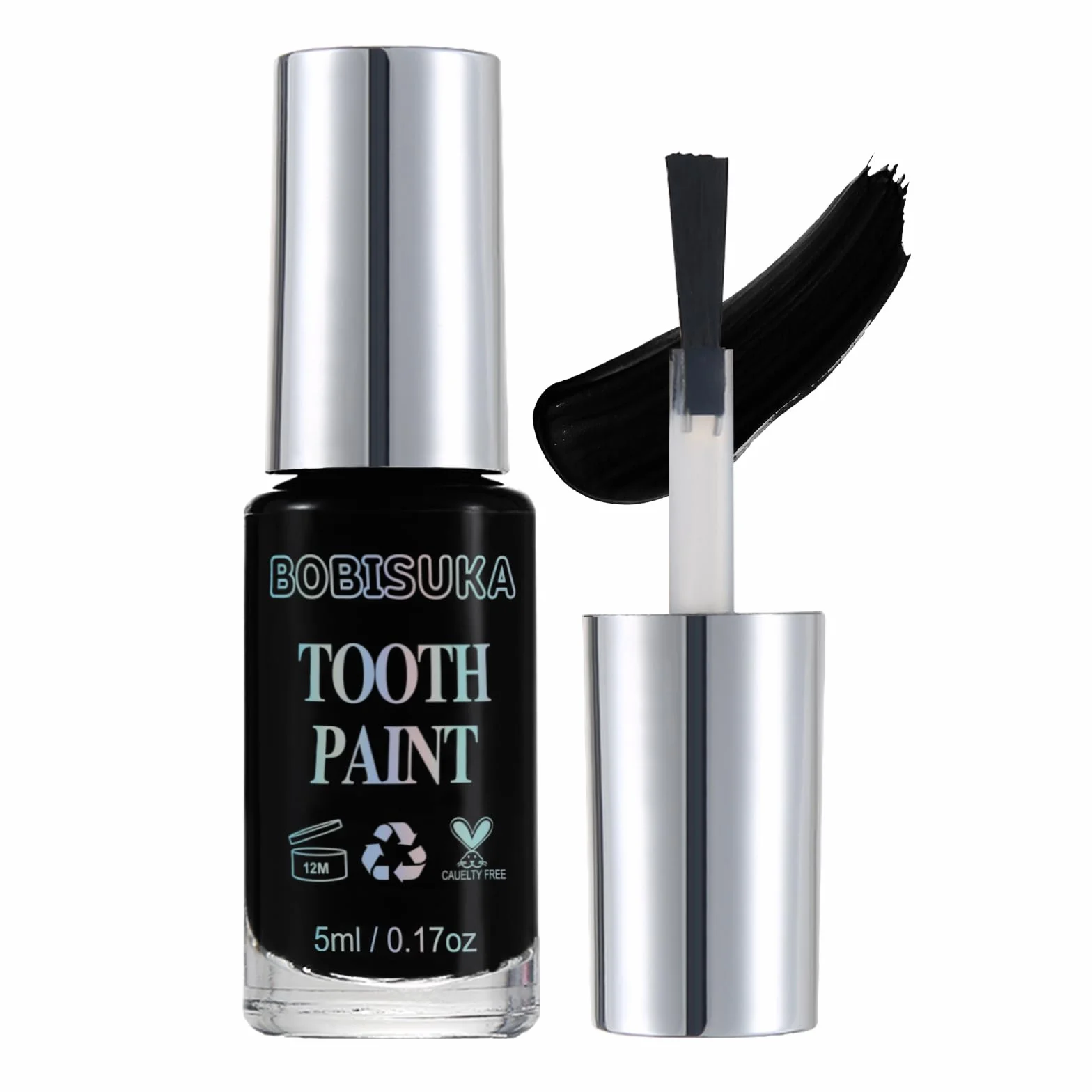 BOBISUKA Tooth Paint Black, Maquillage Dentaire Noir Professionnel | Couleur des Dents Noire Sûre,Séchant Rapidement,Réaliste,Idéale pour Cosplay,Halloween,Carnaval,Théâtre et Effets Spéciaux