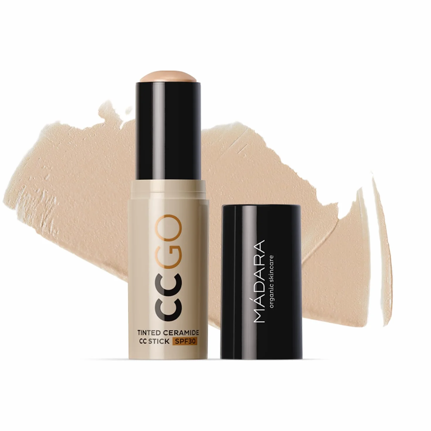 MÁDARA CC GO Bâton de fond de teint 3 en 1 en céramique teintée CC SPF30 True Beige Protection solaire minérale Correction des couleurs