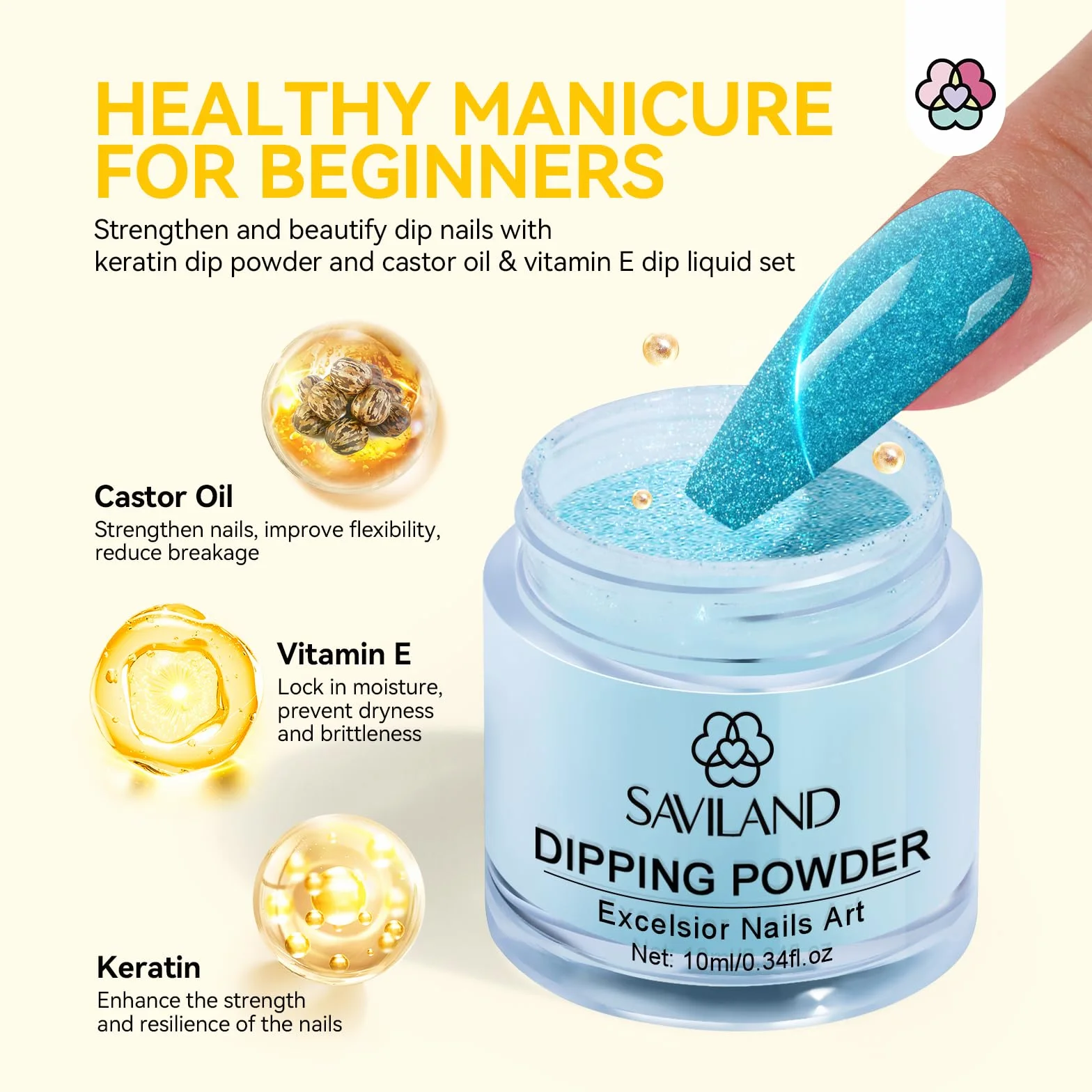 Saviland 29PCS Dipping Powder Kit, Kits Trempage Manucure Professionnel 20 Couleurs avec Activateur Base Top Coat