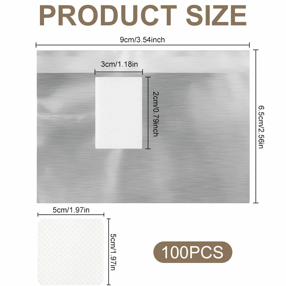 Papillotes en Aluminium 100 Pcs et Lingettes Non Pelucheux 50 Pcs pour Ongle Gel Semi Permanent, Argent