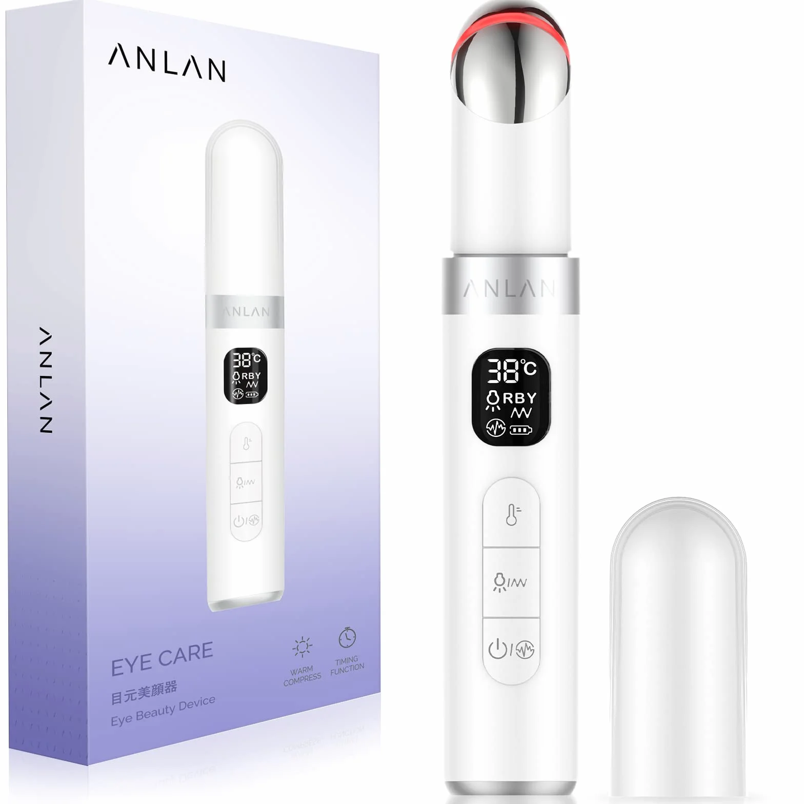 ANLAN Appareil Anti-Rides et Anti-Cernes pour les Yeux, Masseur 4 Modes, Rechargeable avec Affichage LCD (38-45℃) - Blanc