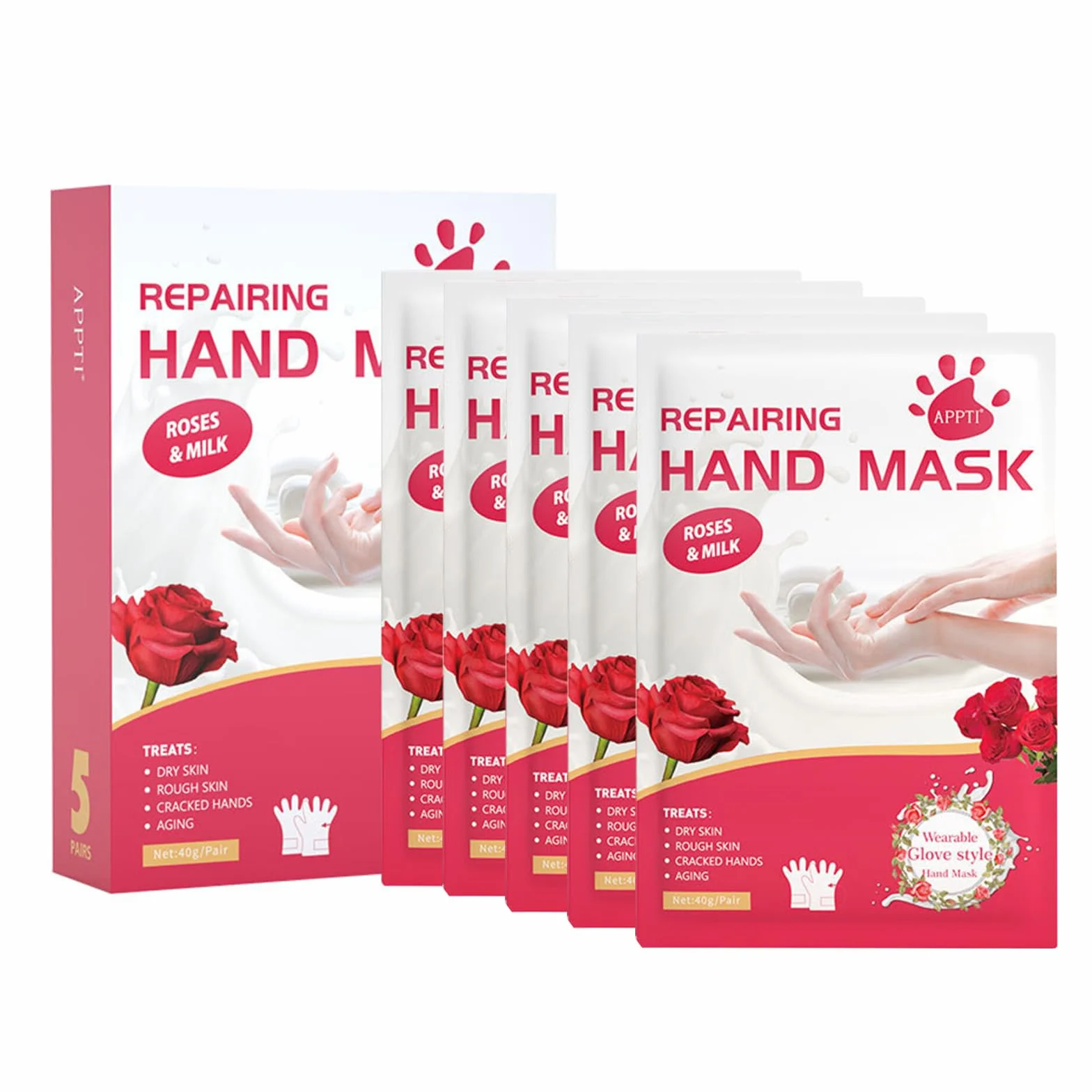 Masque pour Mains Hydratants Exfoliants 5 Paires Gants Soin Peaux Sèches Anti-âge