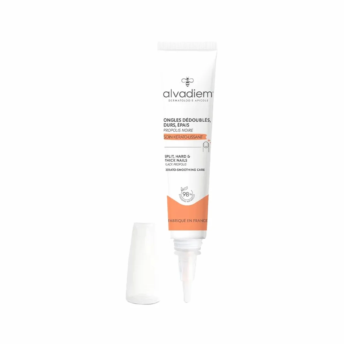 Alvadiem | Soin Ongles Kérato-Lissant Ongles Durs, Épais, Abîmés | Affine, Lisse et Restructure | Propolis Noire et AHA Libération Prolongée | Fabriqué en France, Testé Dermatologiquement | 10 ml