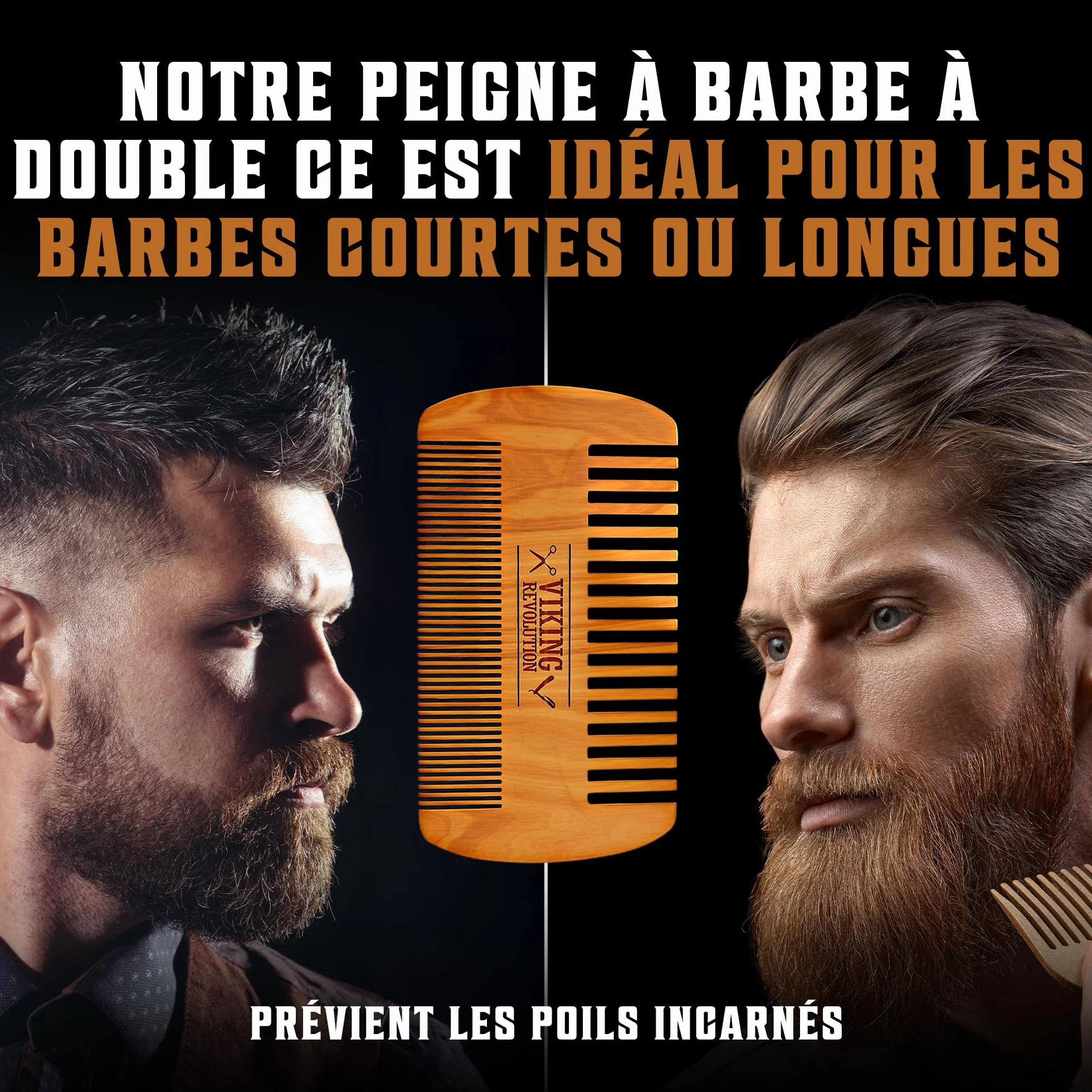 Brosse à Barbe Poil de Sanglier Naturel Peigne Bois Poirier Viking Revolution avec Pochette Voyage Velours
