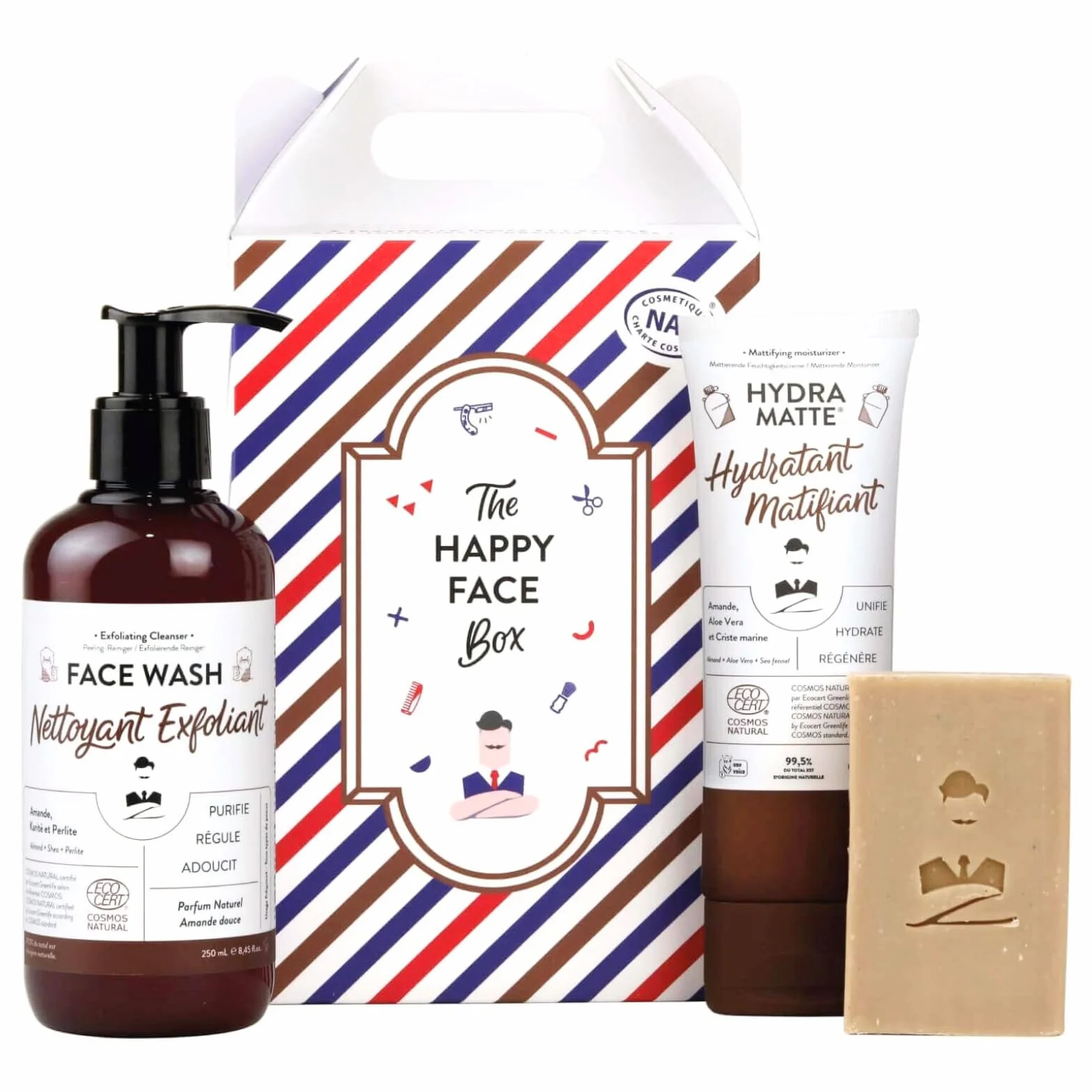 Monsieur BARBIER Coffret de soin pour homme Crème Hydratante Matifiante Nettoyant Exfoliant Savon Surgras Rhassoul Kit cadeau beauté