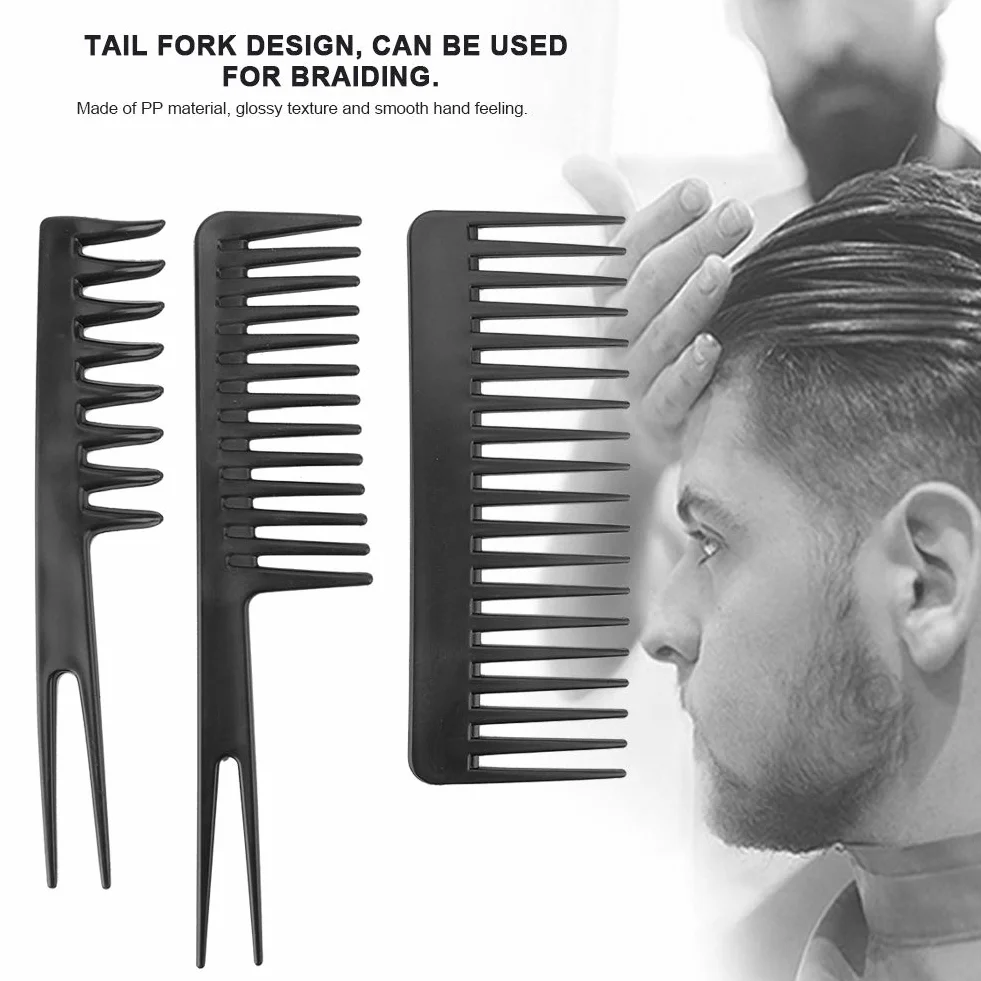 Peigne de coiffure homme 3 pièces fourchette teinture friser huile