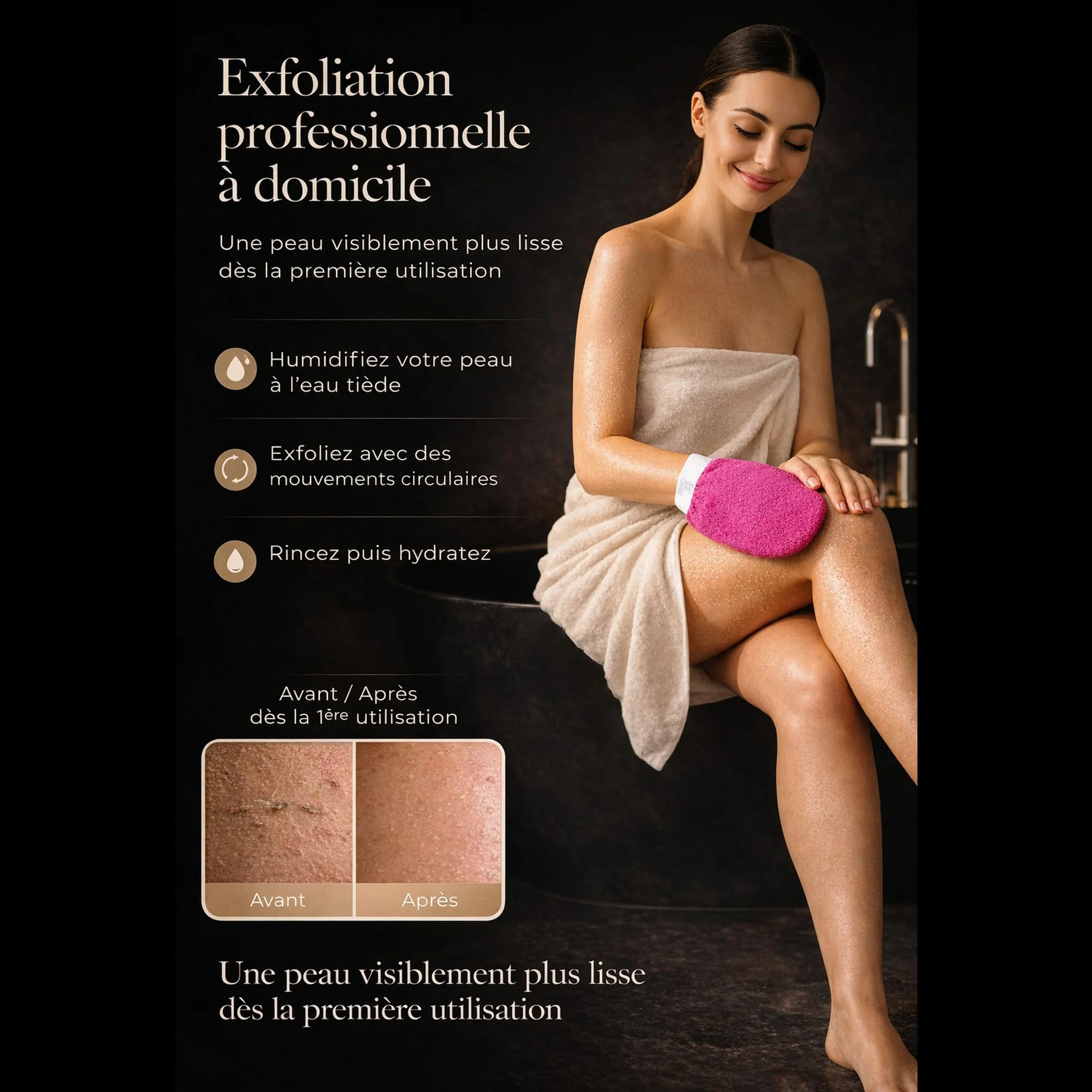 Gant Exfoliant Kessa - Gant De Crin Gommage Corps Et Visage - Nettoie Et Purifie En Profondeur (Noir/Rose, Standard)