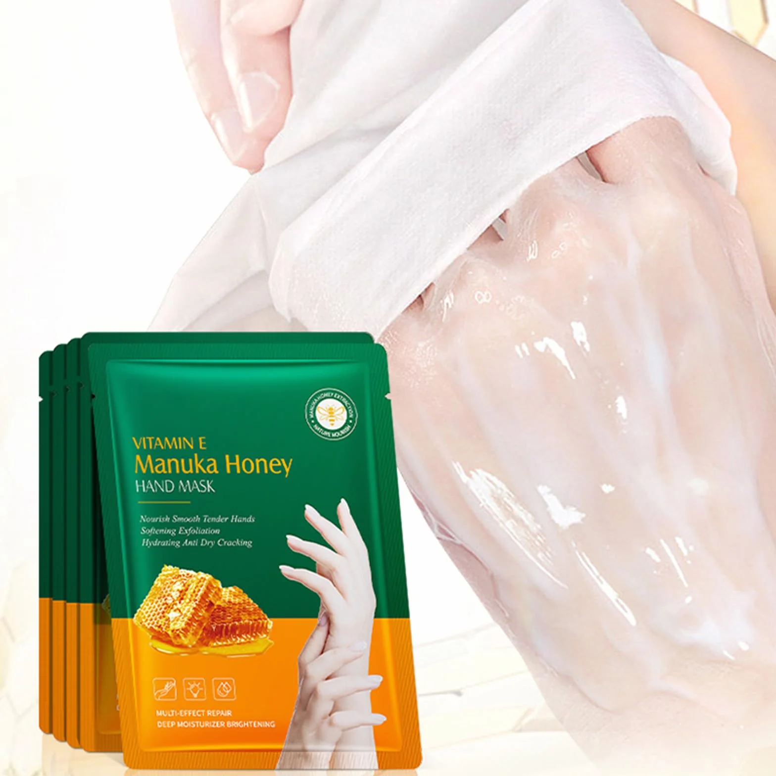 Masque Exfoliant Au Miel Pour Mains, 5 Pièces Gants Nourrissants Peau Sèche