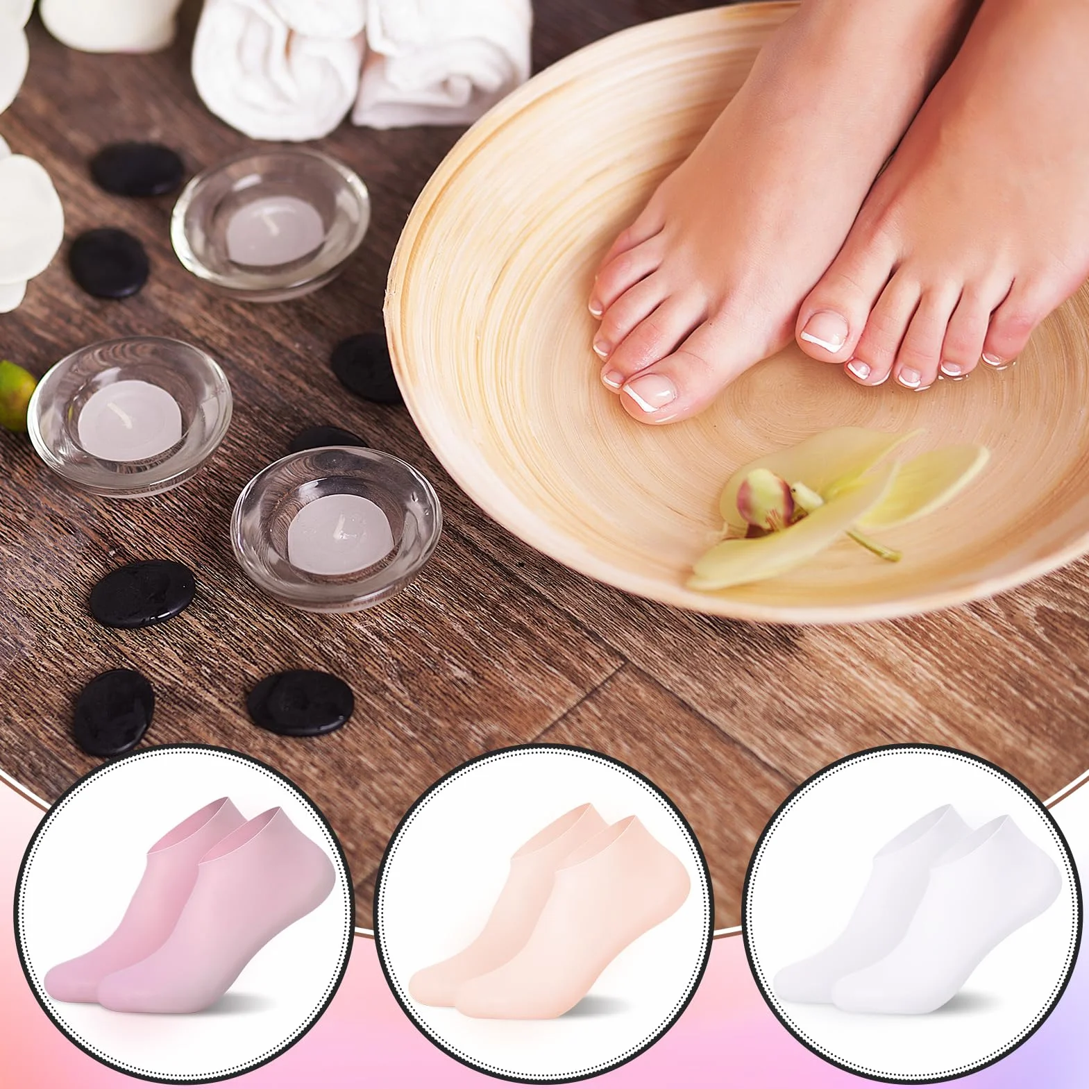 Chaussettes en silicone hydratantes pour pieds secs et fissurés, EU 35-38, Lot de 3 paires