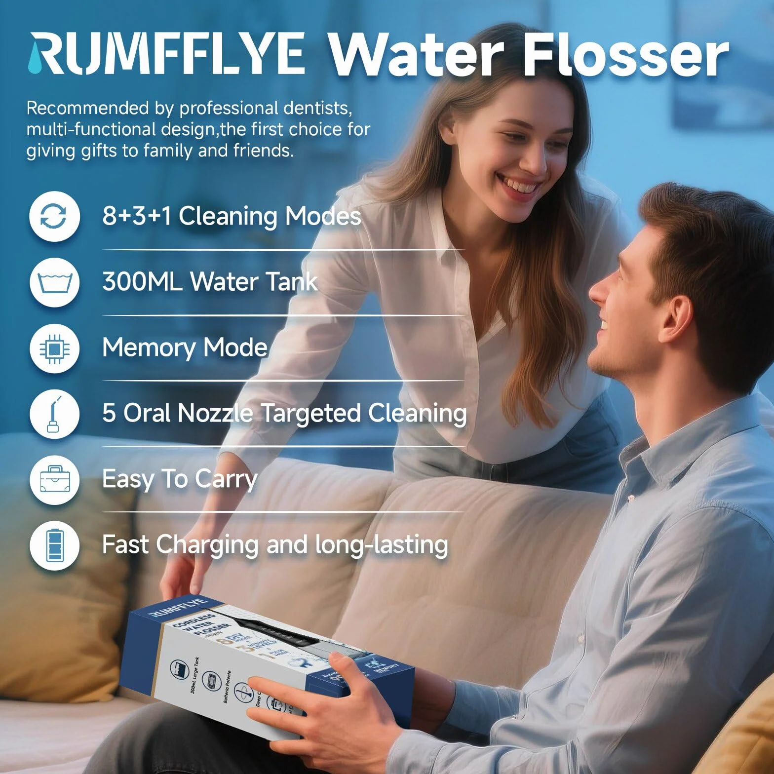 Water Flosser Jet Dentaire Sans Fil 300ML 12 Modes IPX7 Portable
