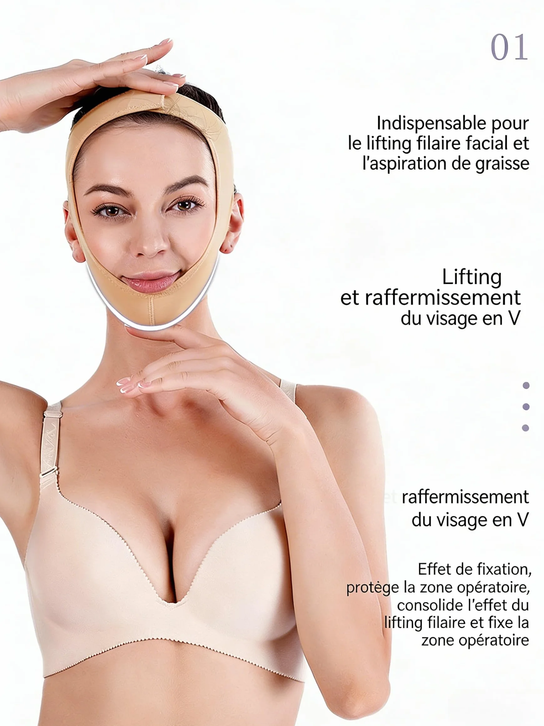 Gaine Visage-SweetLifty, Réutilisable Masque En Forme De V,Portable et Voyage (L,Beige)