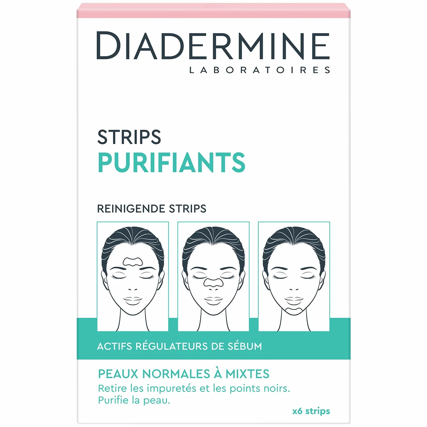 Diadermine 6 Strips Purifiants Visage Anti Points Noirs Impuretés Peaux Normales Mixtes