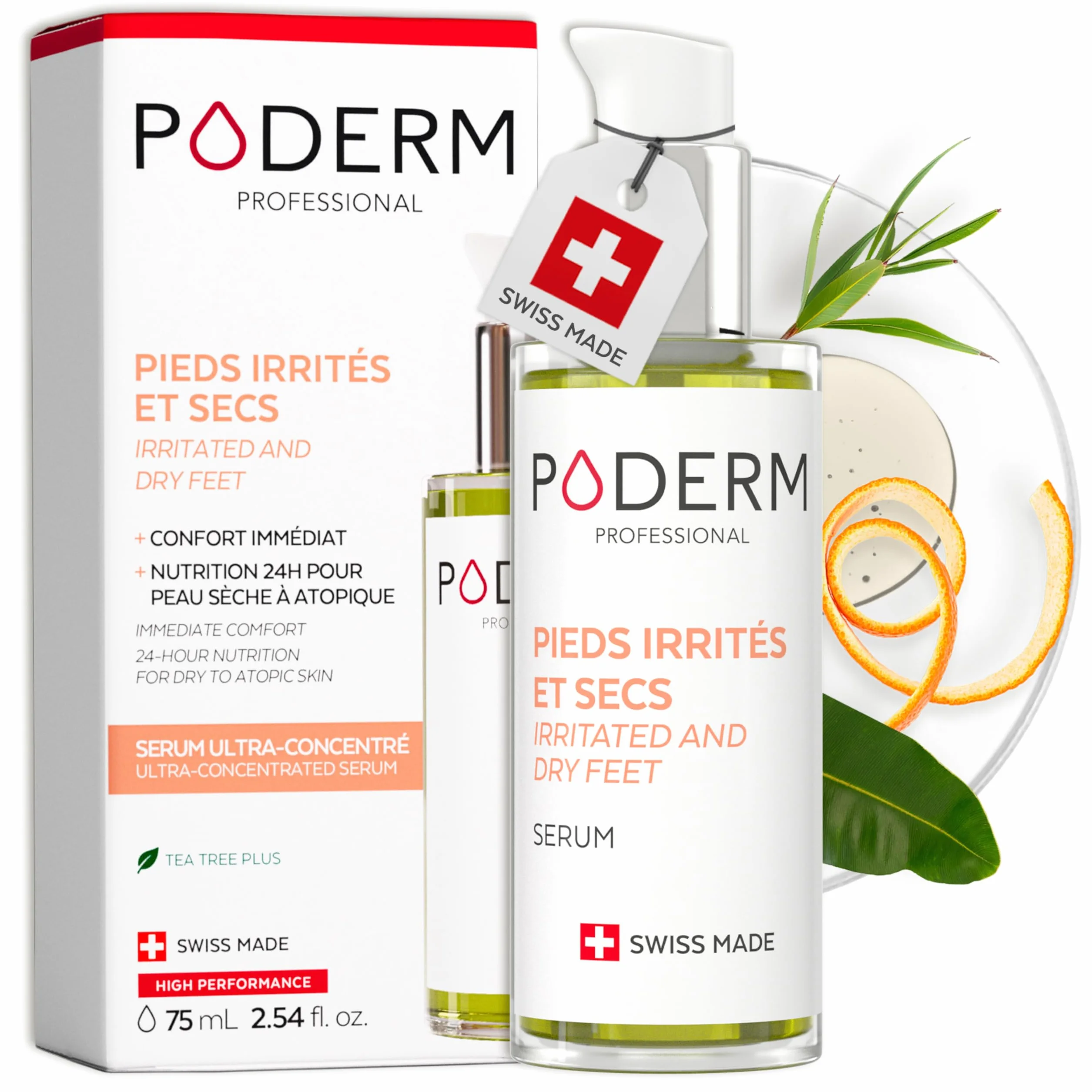 PODERM Sérum Mycose Pieds Athlète au Tea Tree | Répare et Apaise les Irritations, les Démangeaisons et la Desquamation | Post-Mycose, Psoriasis, Eczéma | Soin des Pieds | Fabriqué en Suisse.
