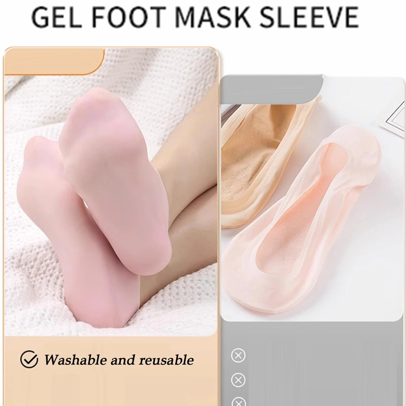 Breathable Silicone Foot Socks for Dry Cracked Feet, Soft U Shape Spa Care, Lightweight