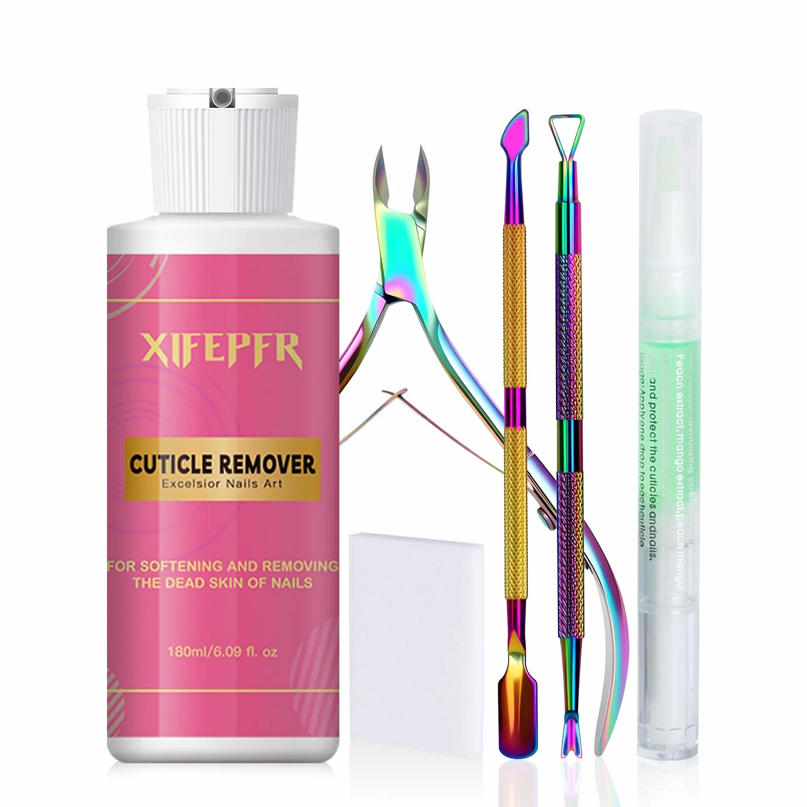 Kit de Cuticle Remover 180ml Crème Remover de Cuticules, Coupe Cuticule, Pince Cuticule, Repousse-Cuticules, Stylo à Huile pour Cuticules et Tampons de Coton, Pour Soins Manucure Pro et DIY