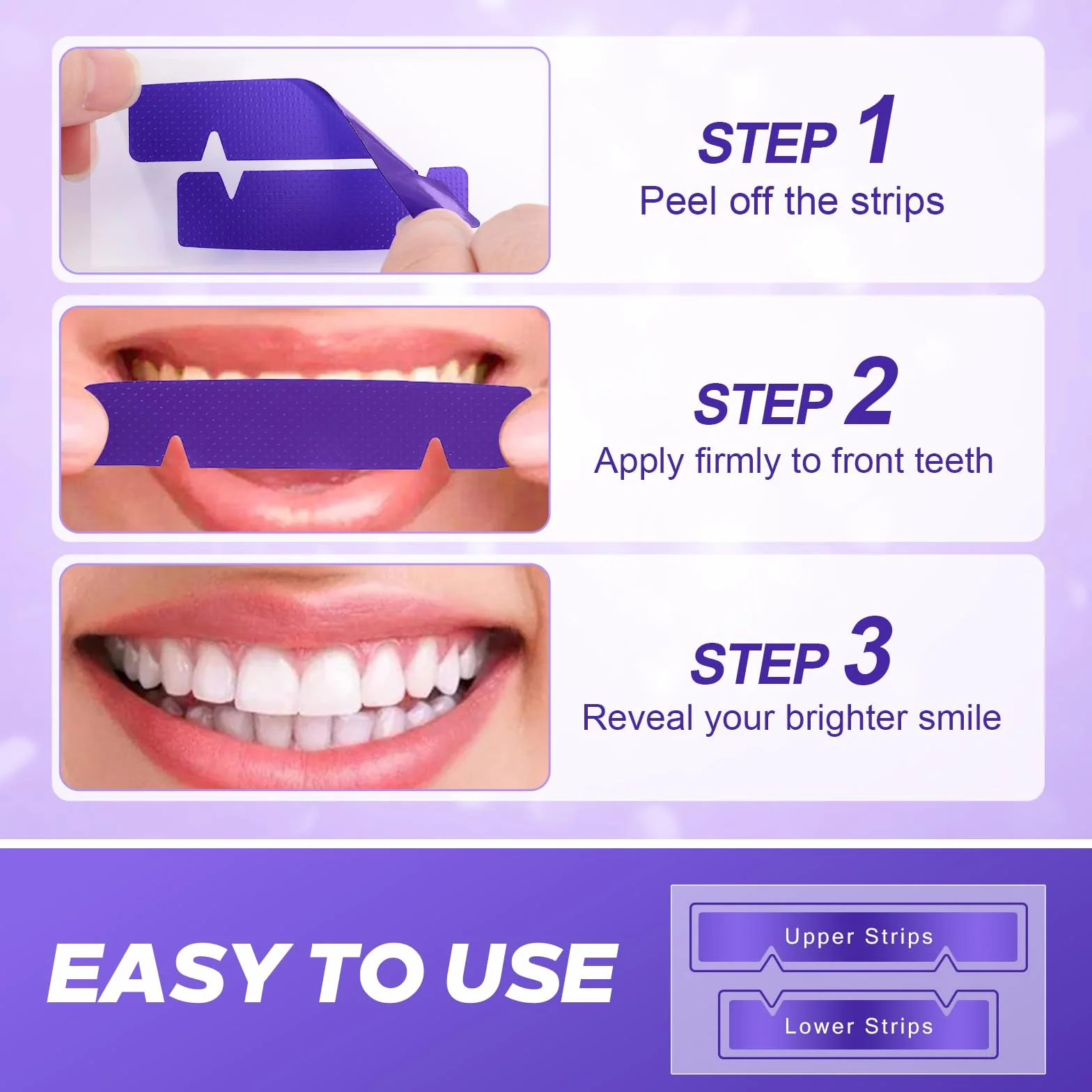 Bandes de Blanchiment Dentaire Violet 28 Pcs Kit Sans Peroxyde Correcteur de Teinte Jaune