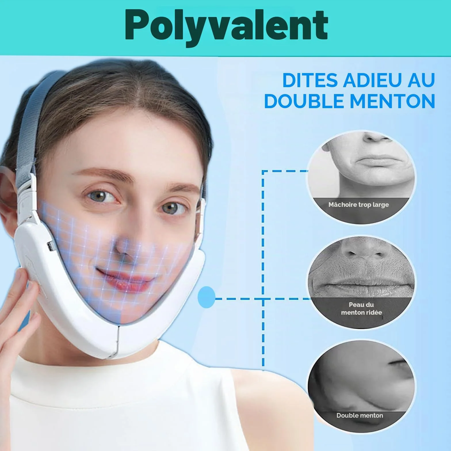 Appareil de massage électrique V pour le visage, appareil de massage électrique en V, appareil de lifting EMS pour le visage contre les rides (blanc)